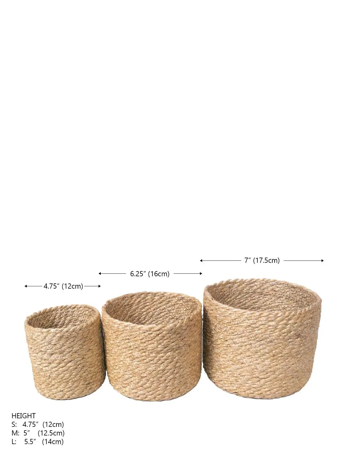 Set of 3 woven seagrass baskets in small, medium, large sizes for farmhouse home decor storage