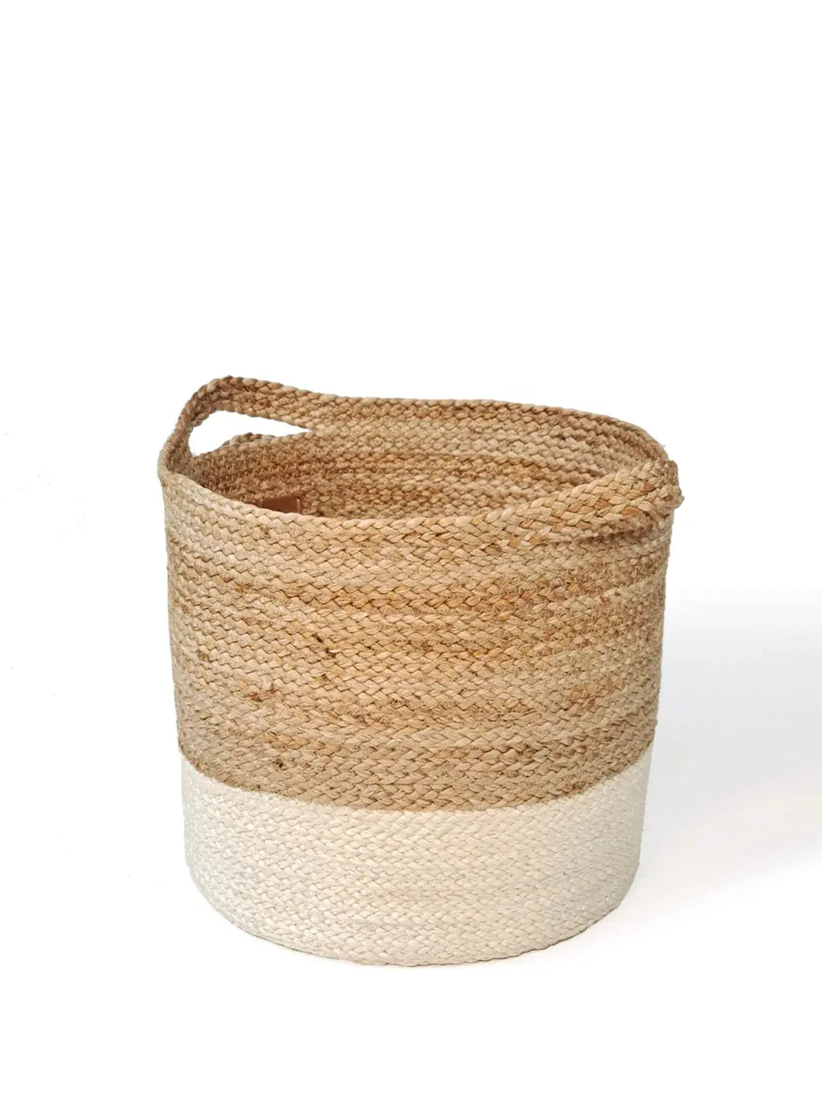 Natural woven jute basket with cream dip-dye base, farmhouse decor storage