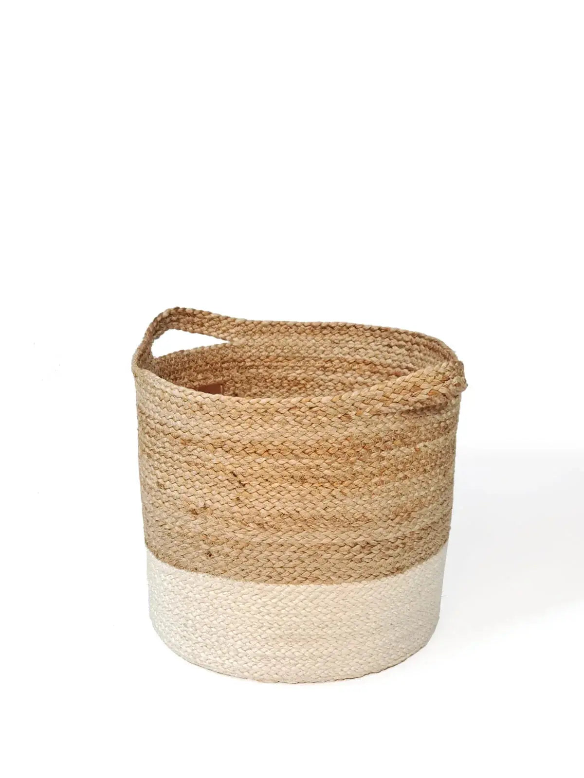 Natural woven jute basket with cream dip-dye base, farmhouse decor storage bin with handle