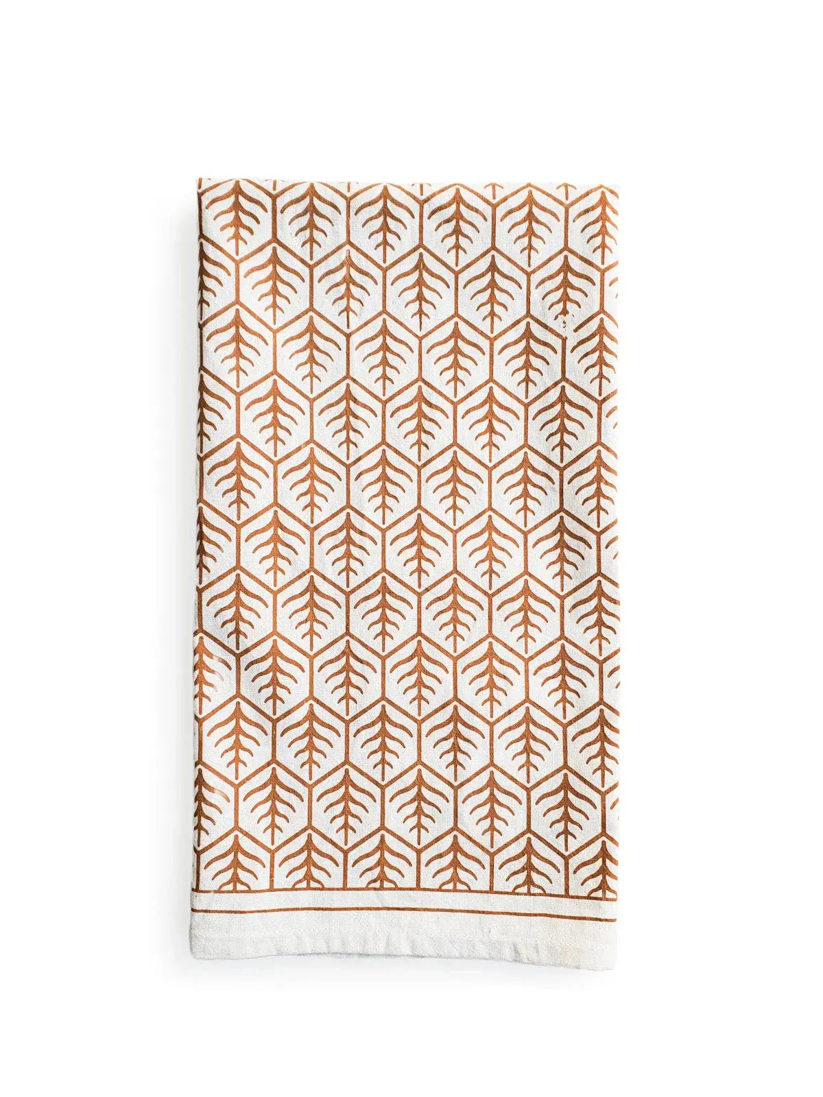 Rustic geometric leaf pattern kitchen towel, farmhouse home decor accent for cozy cottage style spaces