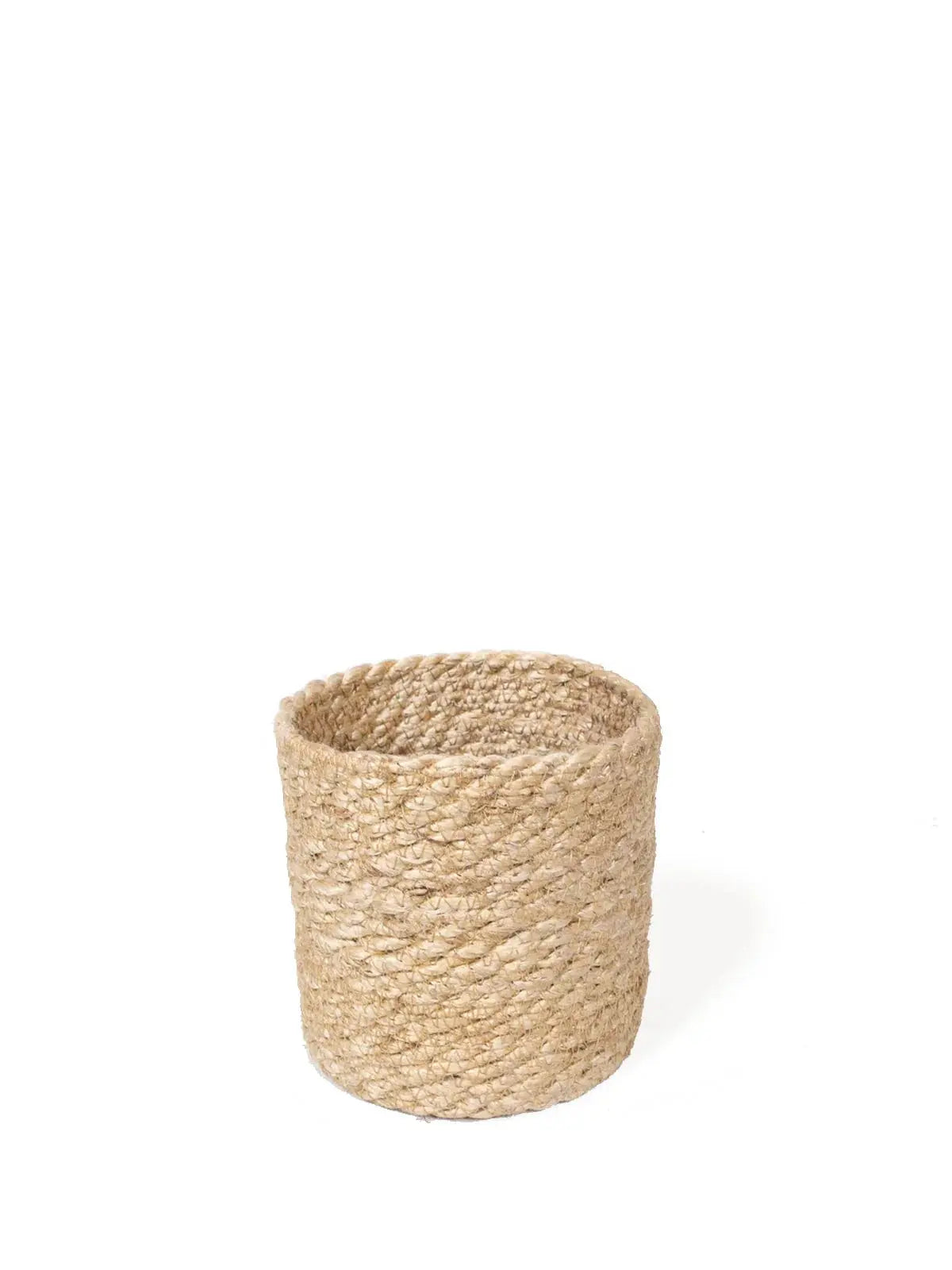 Natural woven jute basket for farmhouse or cottage style home decor storage