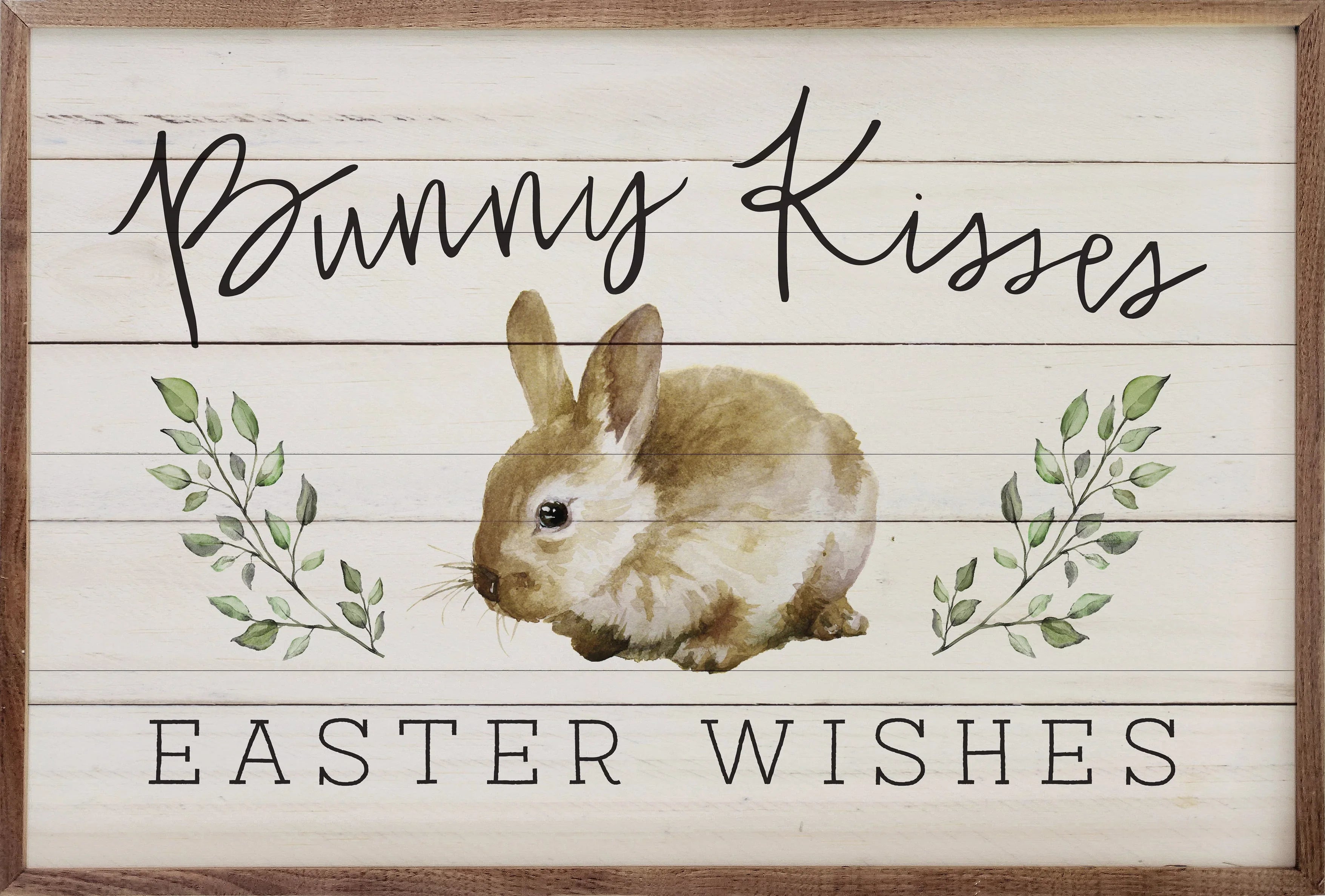 Bunny Kisses Easter Wishes Greenery Whitewash