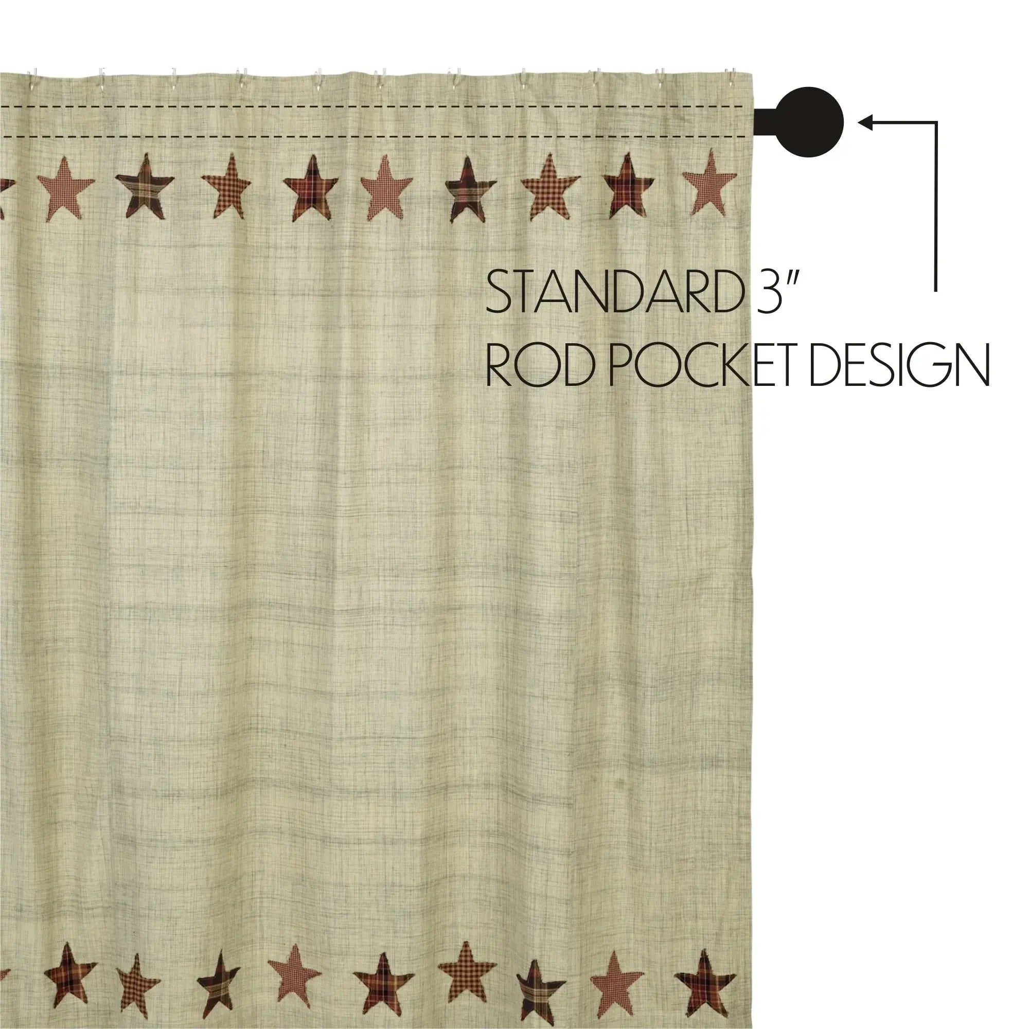 Curtain with star pattern and rod pocket design on a beige background