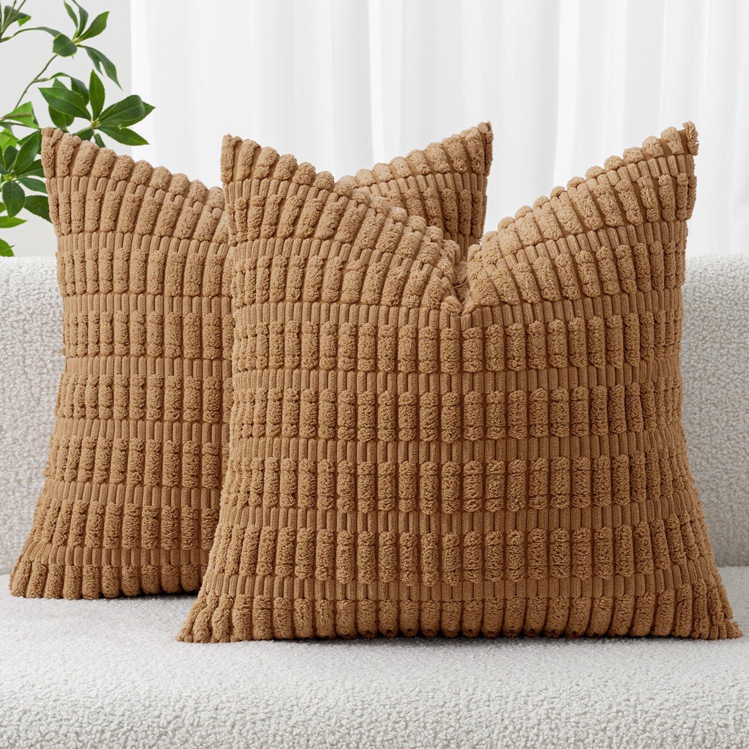 Corduroy Striped Throw Pillow Covers – 18" x 18" (Set of 2) - KJ Cozy Designs