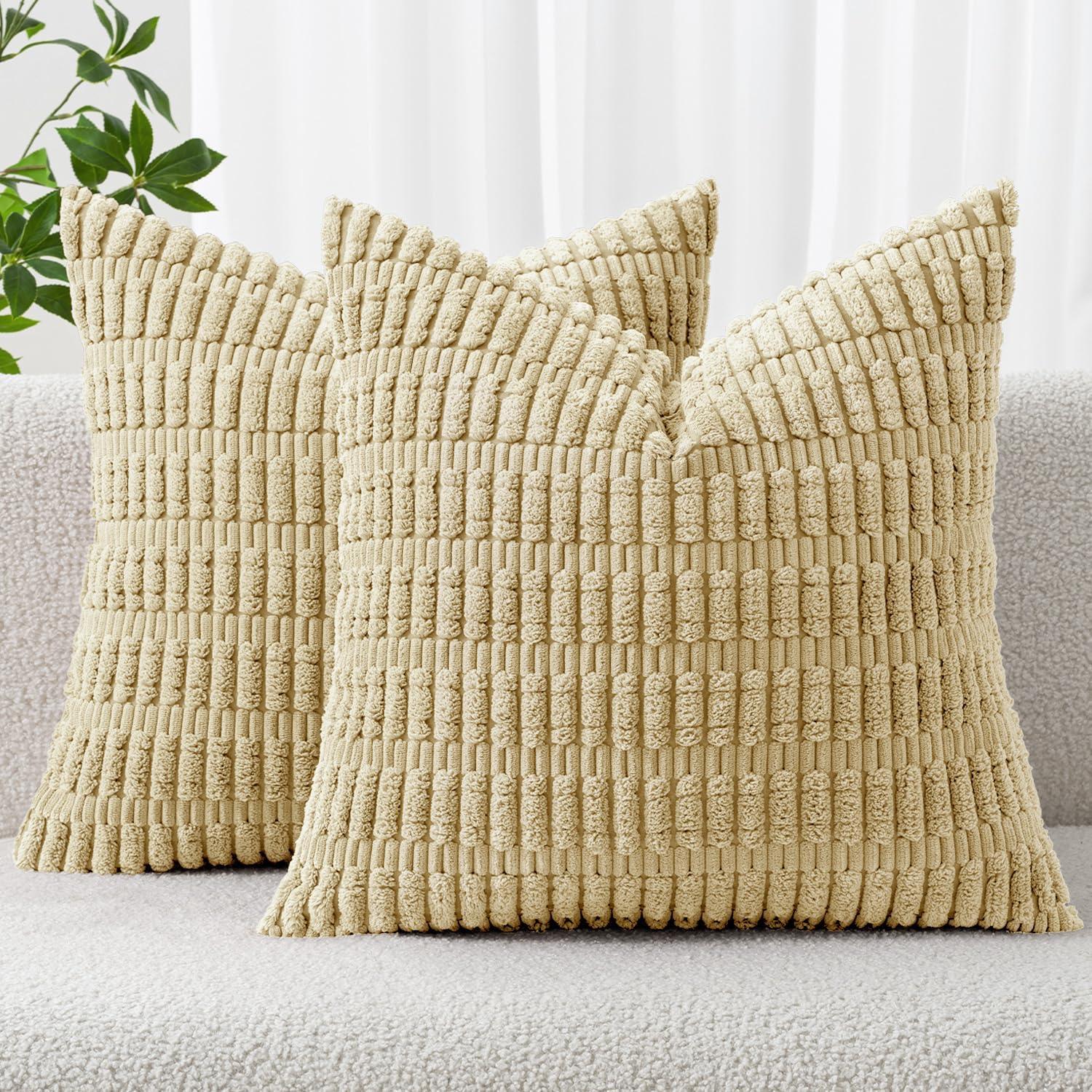 Corduroy Striped Throw Pillow Covers – 18" x 18" (Set of 2) - KJ Cozy Designs