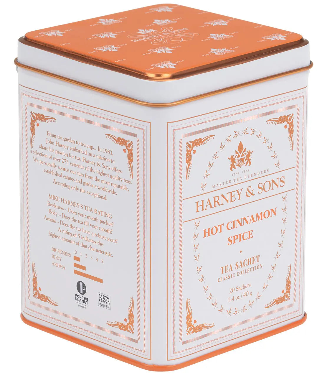 Harney & Sons Hot Cinnamon Spice tea tin, cozy farmhouse decor, 20 sachets, classic collection