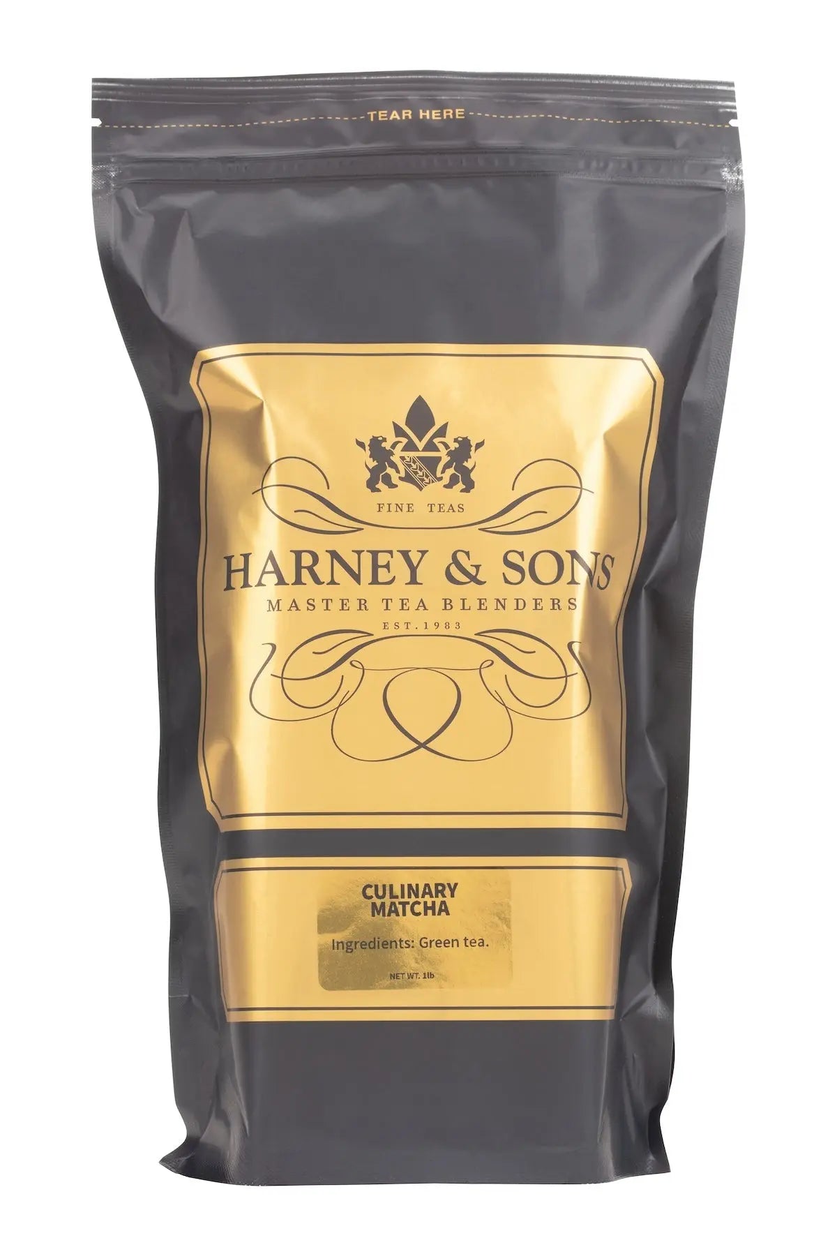 Harney & Sons Culinary Matcha green tea in elegant black and gold resealable bag