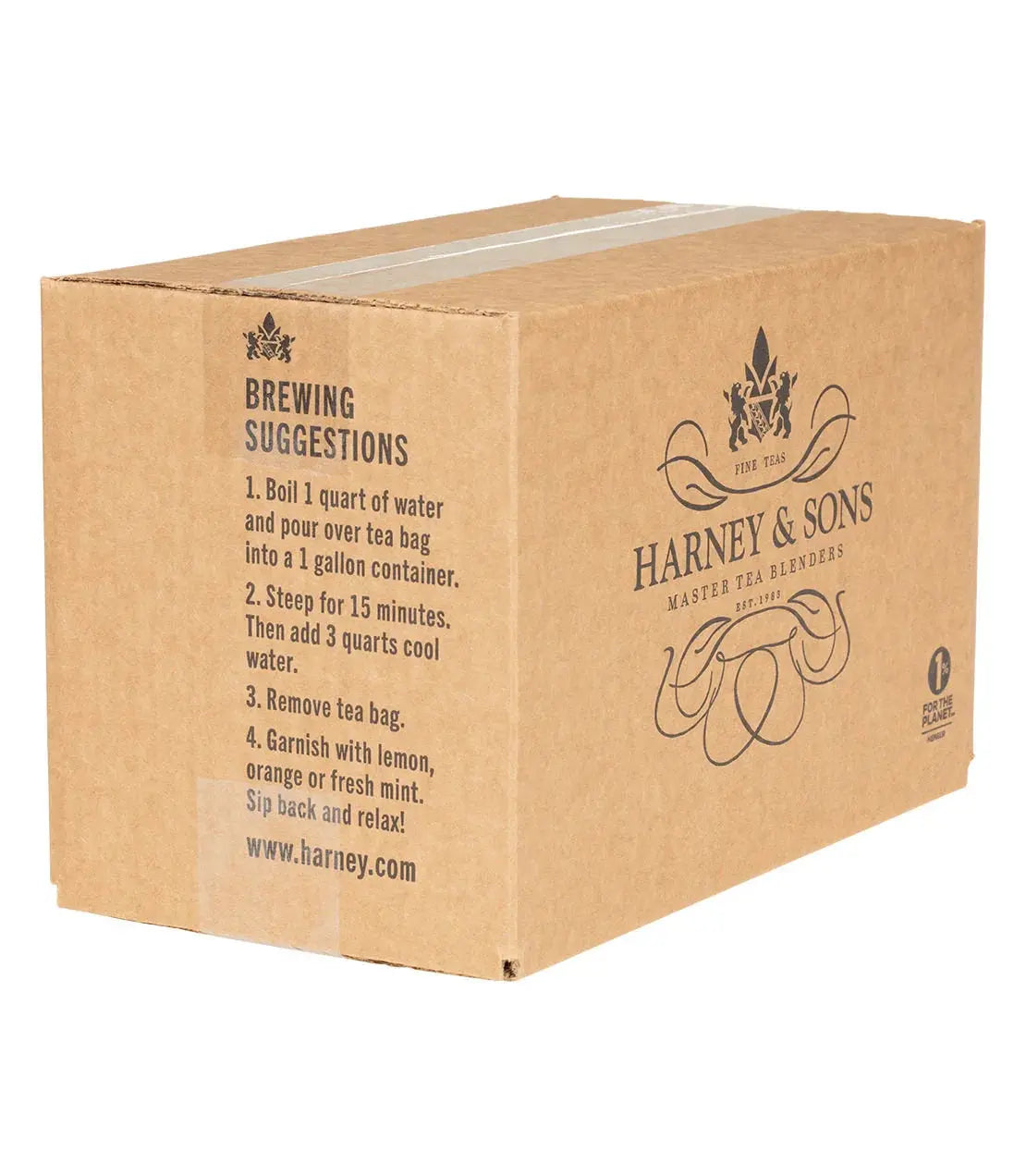 Harney & Sons tea box with brewing instructions, cozy home tea gift