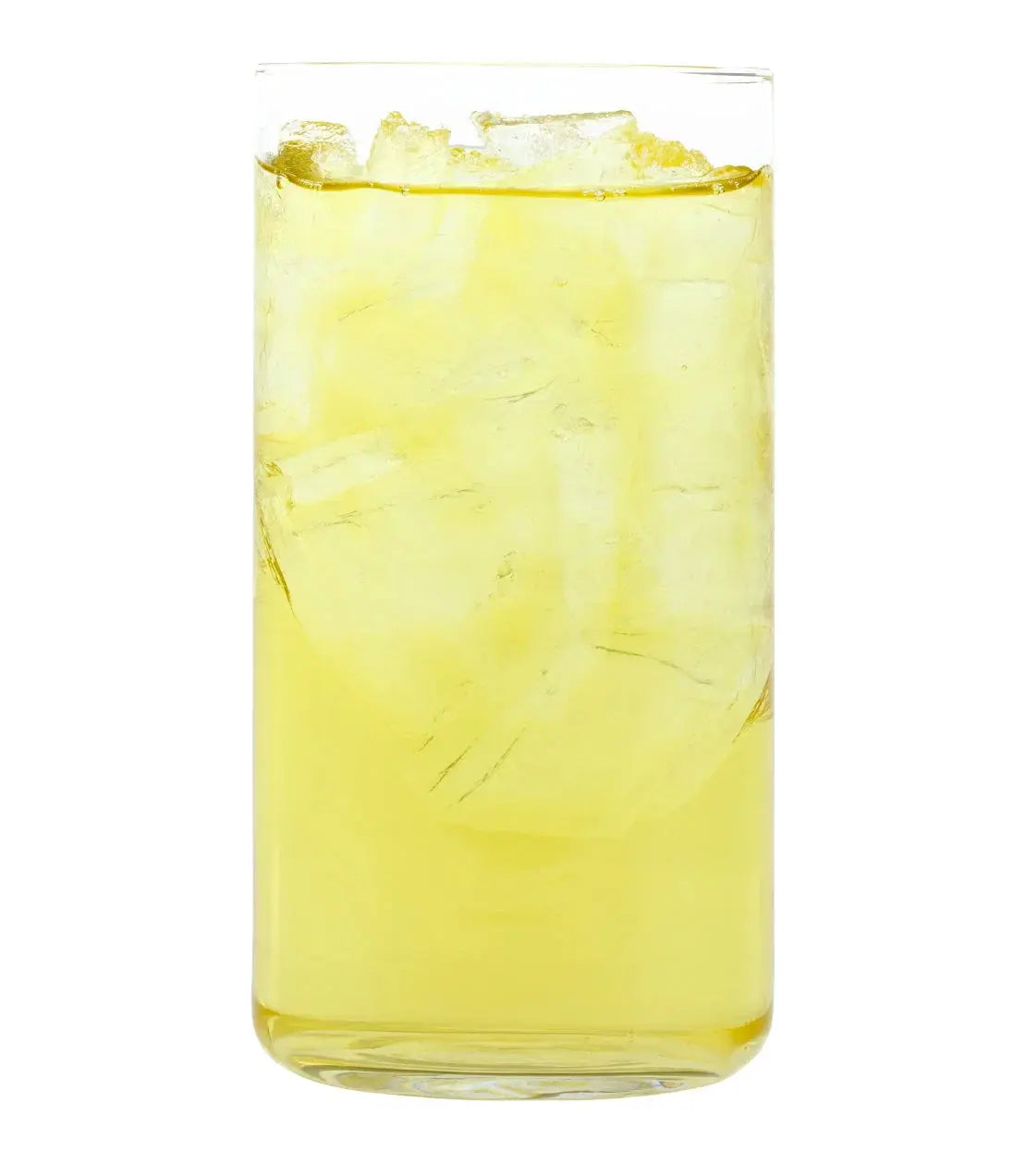 Iced lemonade in a tall glass with ice cubes, refreshing summer drink