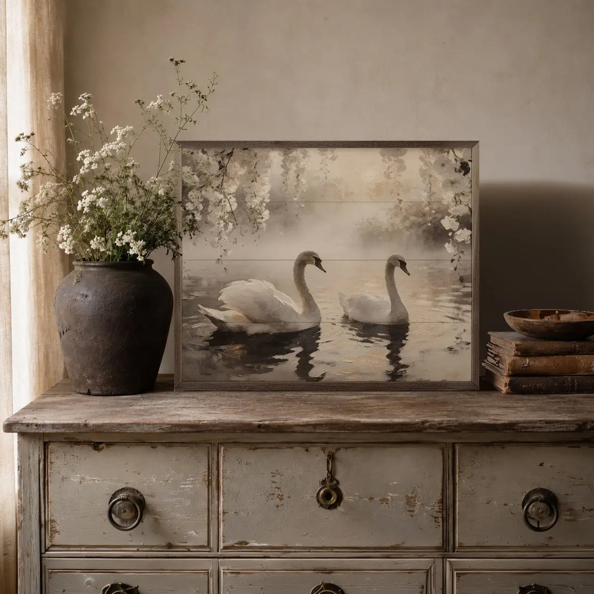 Pair Of Swans In Morning Mist Kendrick Home Pair Of Swans In Morning Mist Kendrick Home