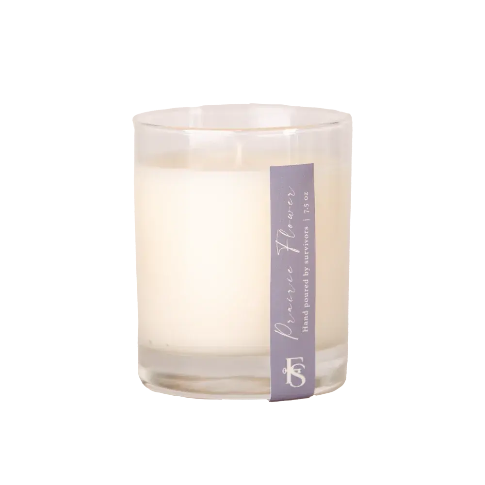 Prairie Flower scented candle in clear glass jar, hand-poured, 7.5 oz, cozy home decor