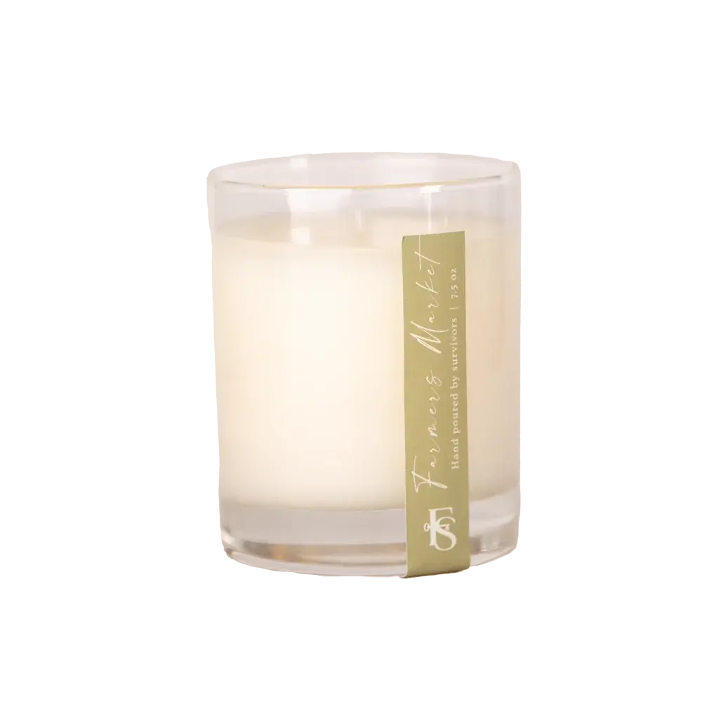 Farmers Market scented candle in clear glass jar, hand-poured, cozy farmhouse home decor
