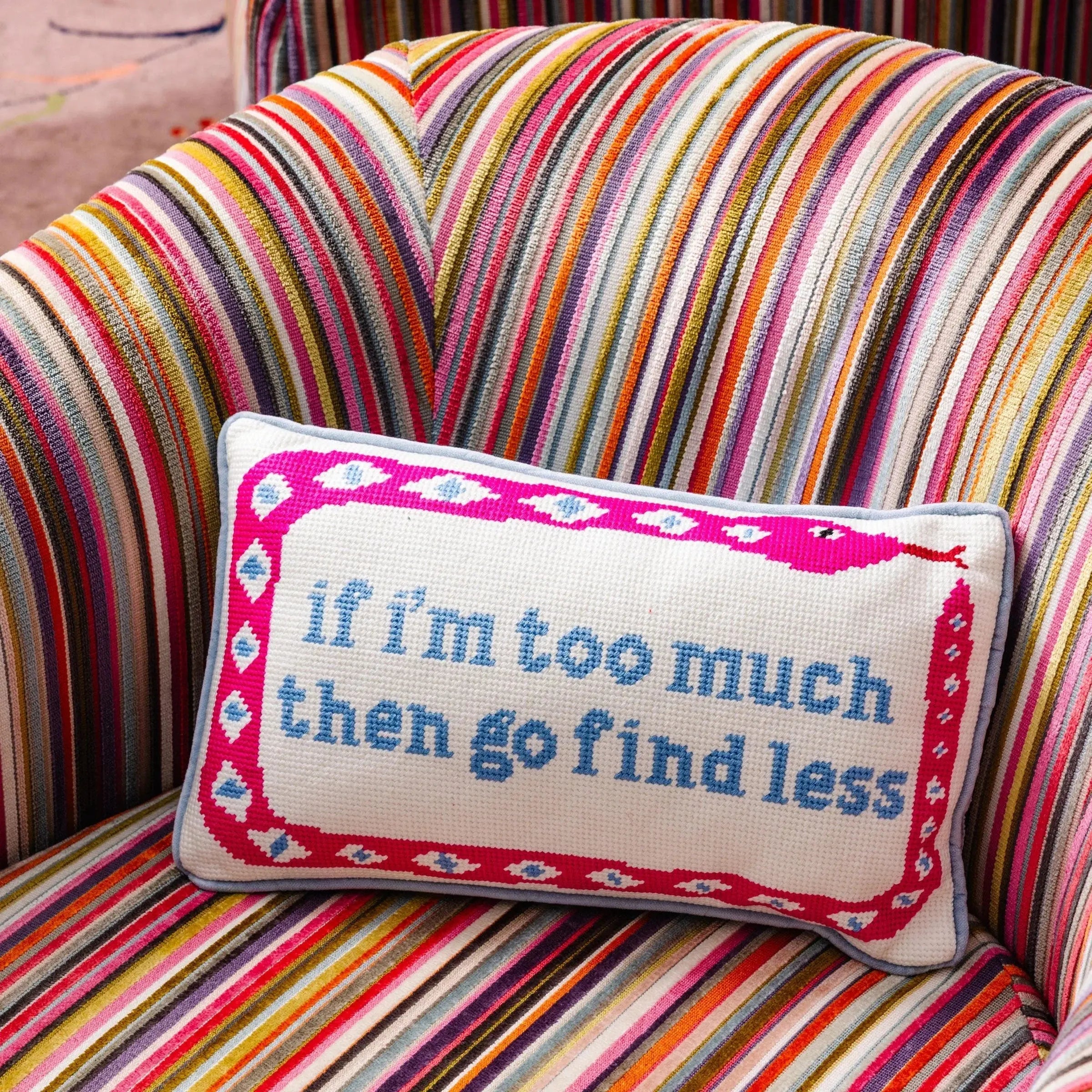 Go Find Less Needlepoint Pillow Furbish Studio