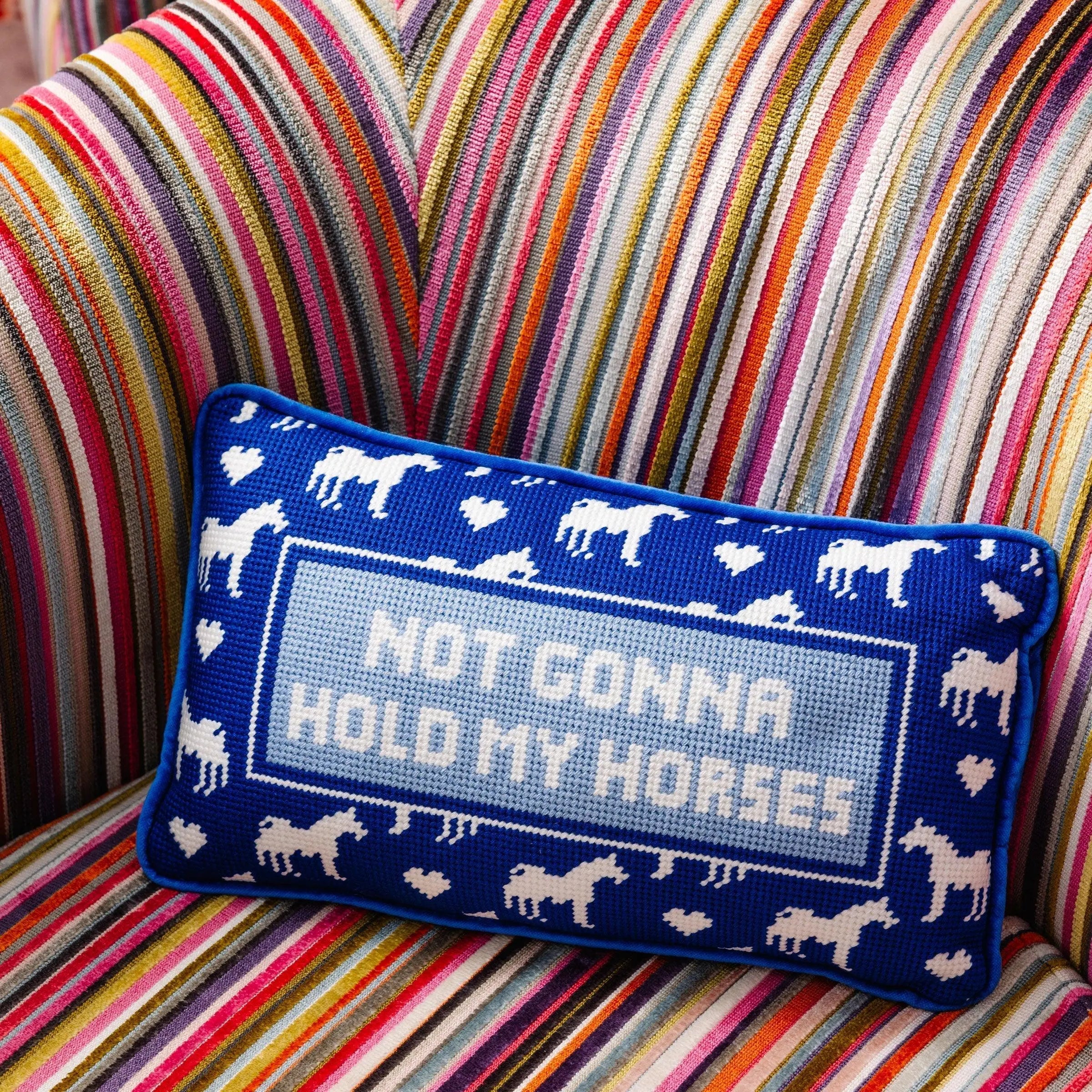 Hold My Horses Needlepoint Pillow Furbish Studio