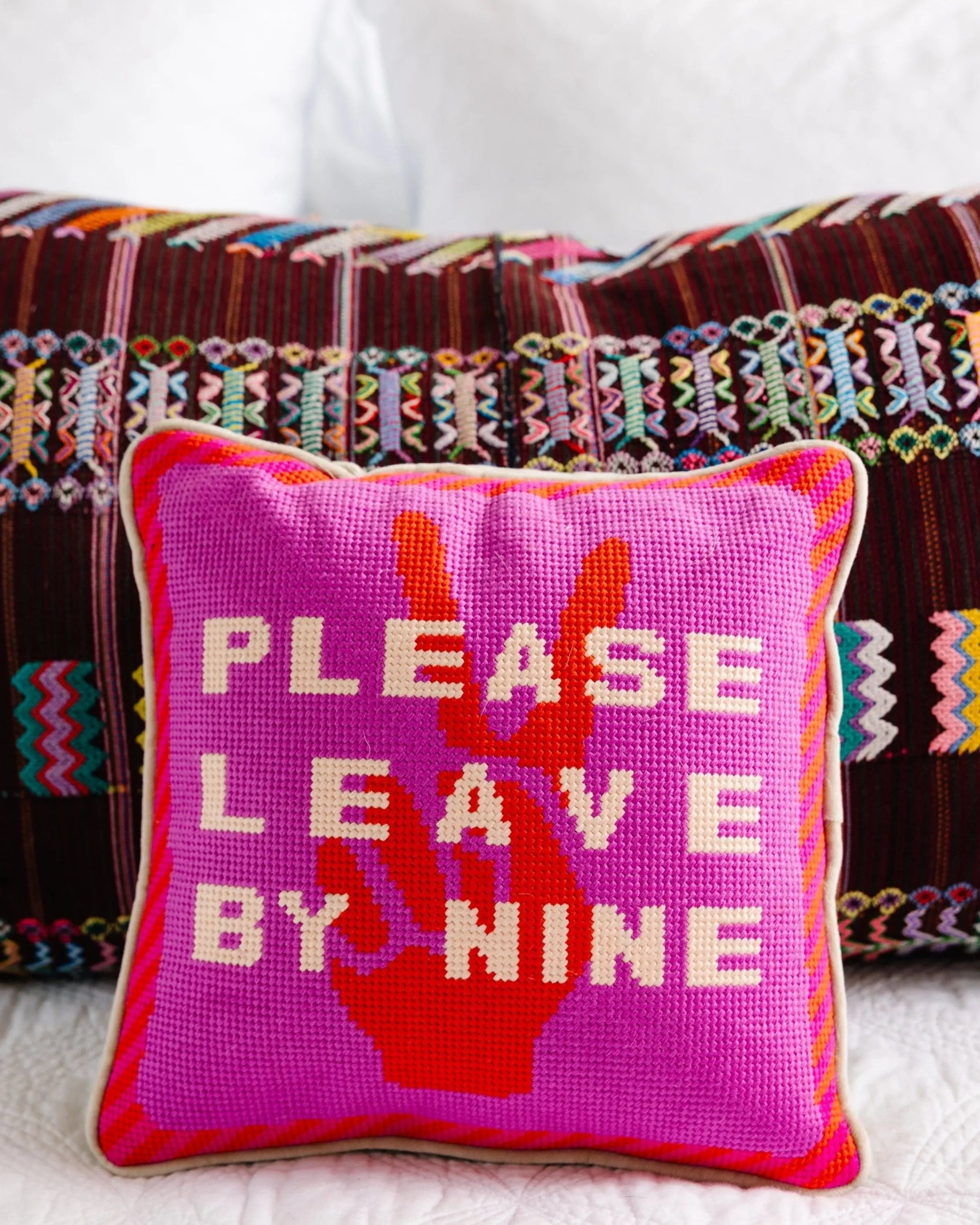 Leave by Nine Needlepoint Pillow Furbish Studio