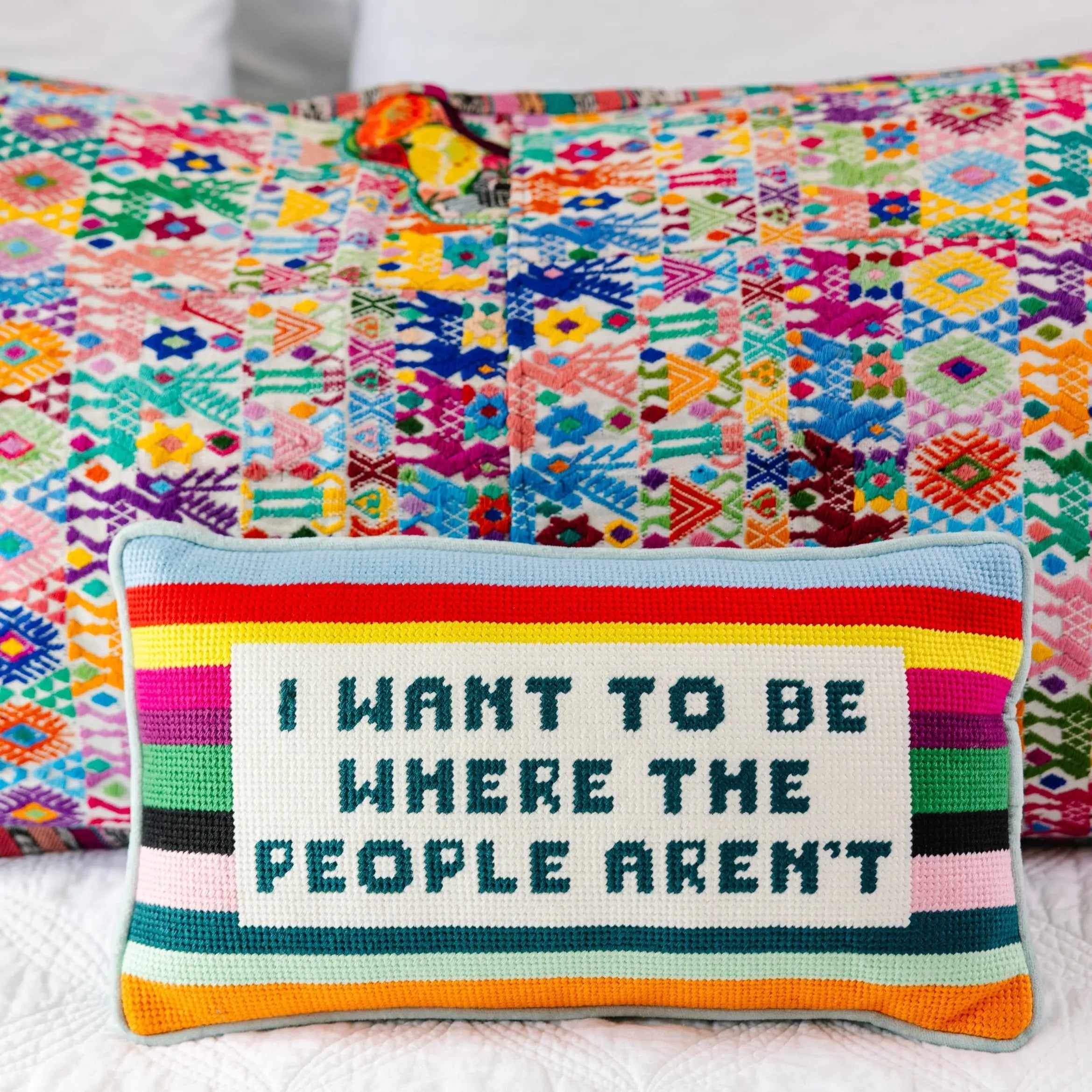 Where the People Aren't Needlepoint Pillow Furbish Studio