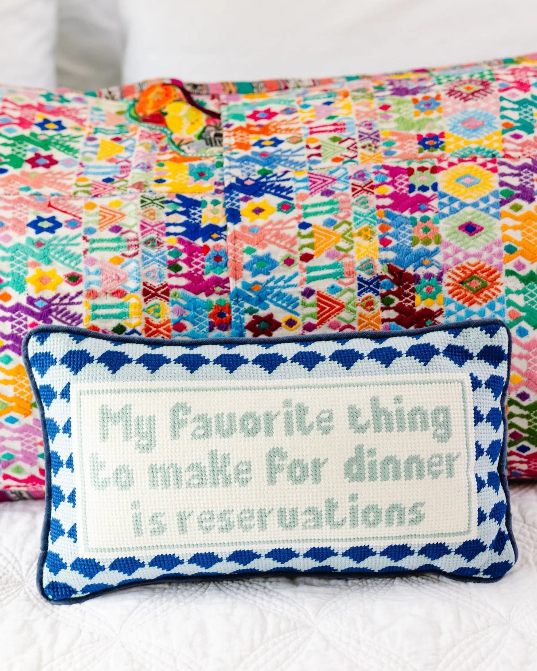 Reservations Needlepoint Pillow Furbish Studio