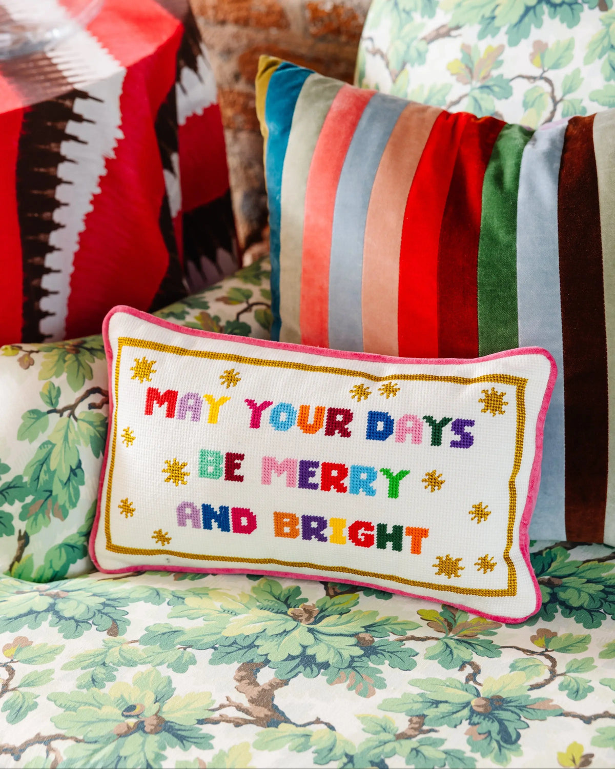 Merry & Bright Needlepoint Pillow