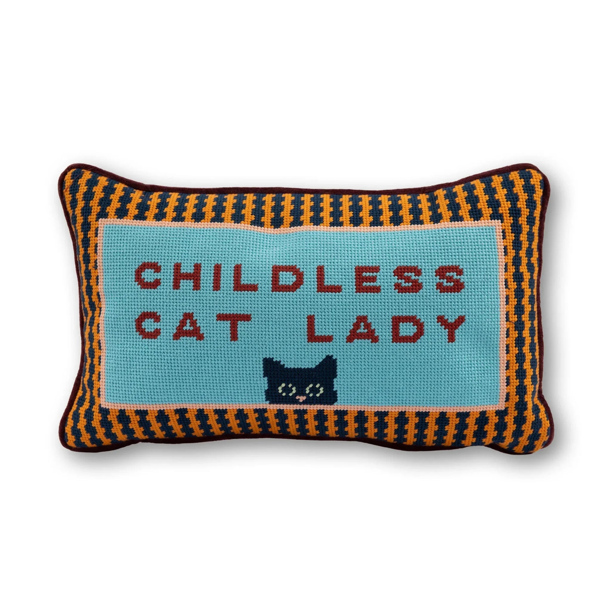 Childless Cat Lady Needlepoint Pillow Furbish Studio