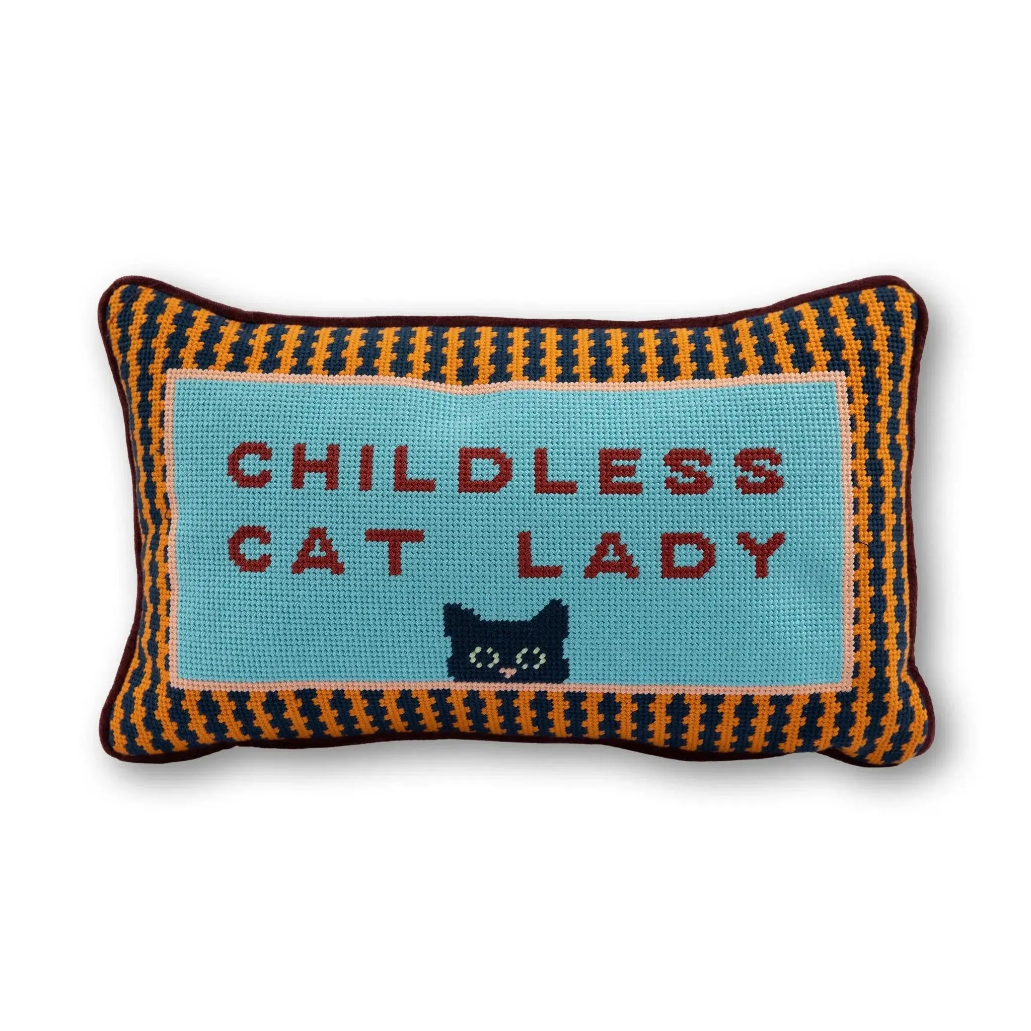 Childless Cat Lady Needlepoint Pillow Furbish Studio