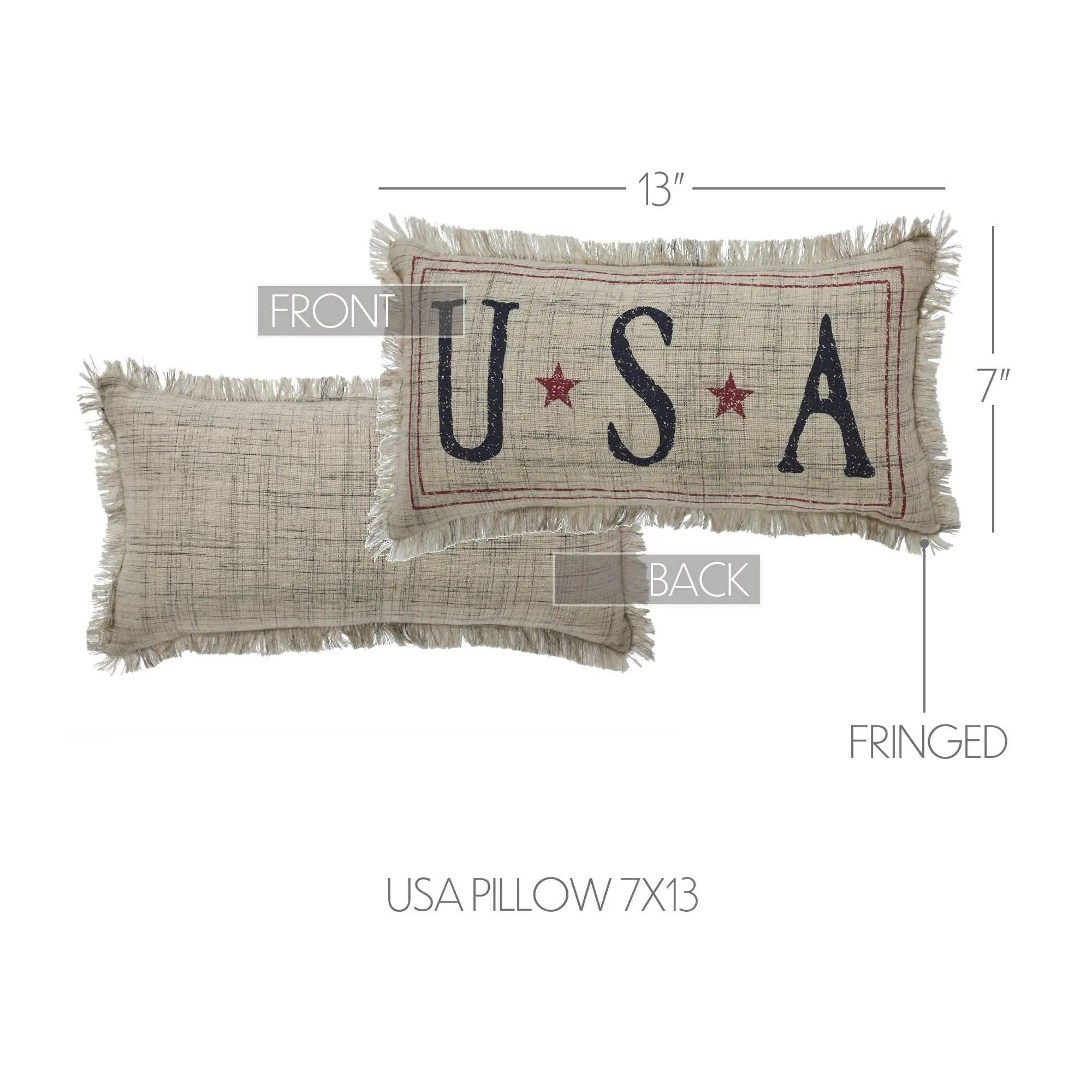 USA pillow 7x13 with fringed edges, farmhouse decor, cozy cottage style accent pillow
