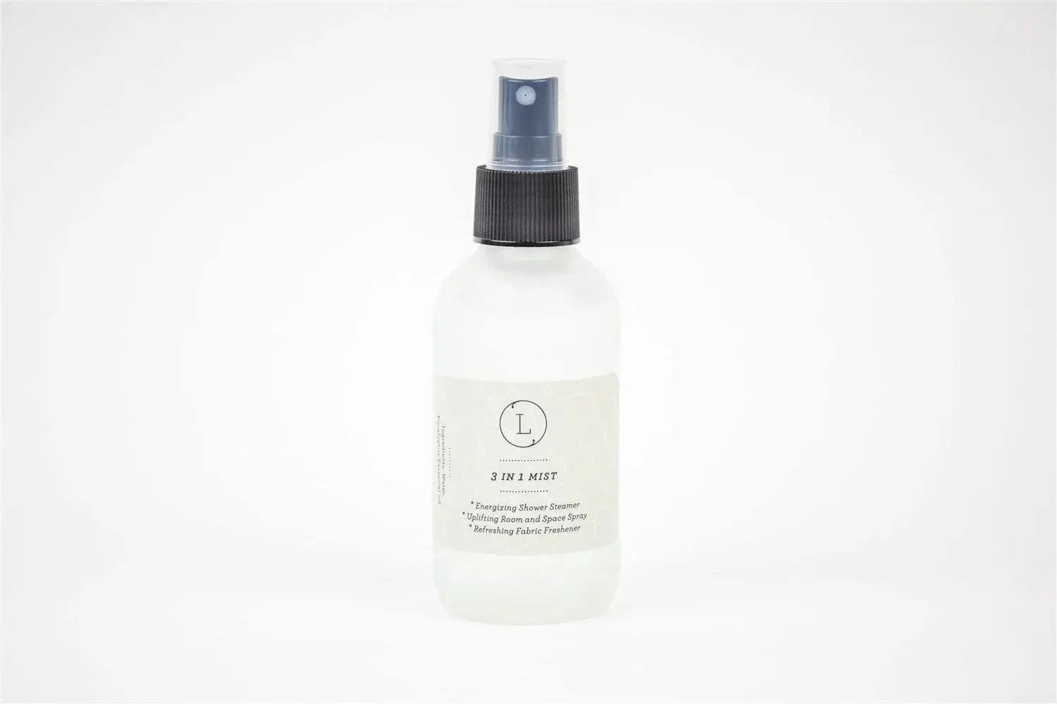 3 in 1 Mist spray bottle for shower, room, and fabric freshening with minimalist label design