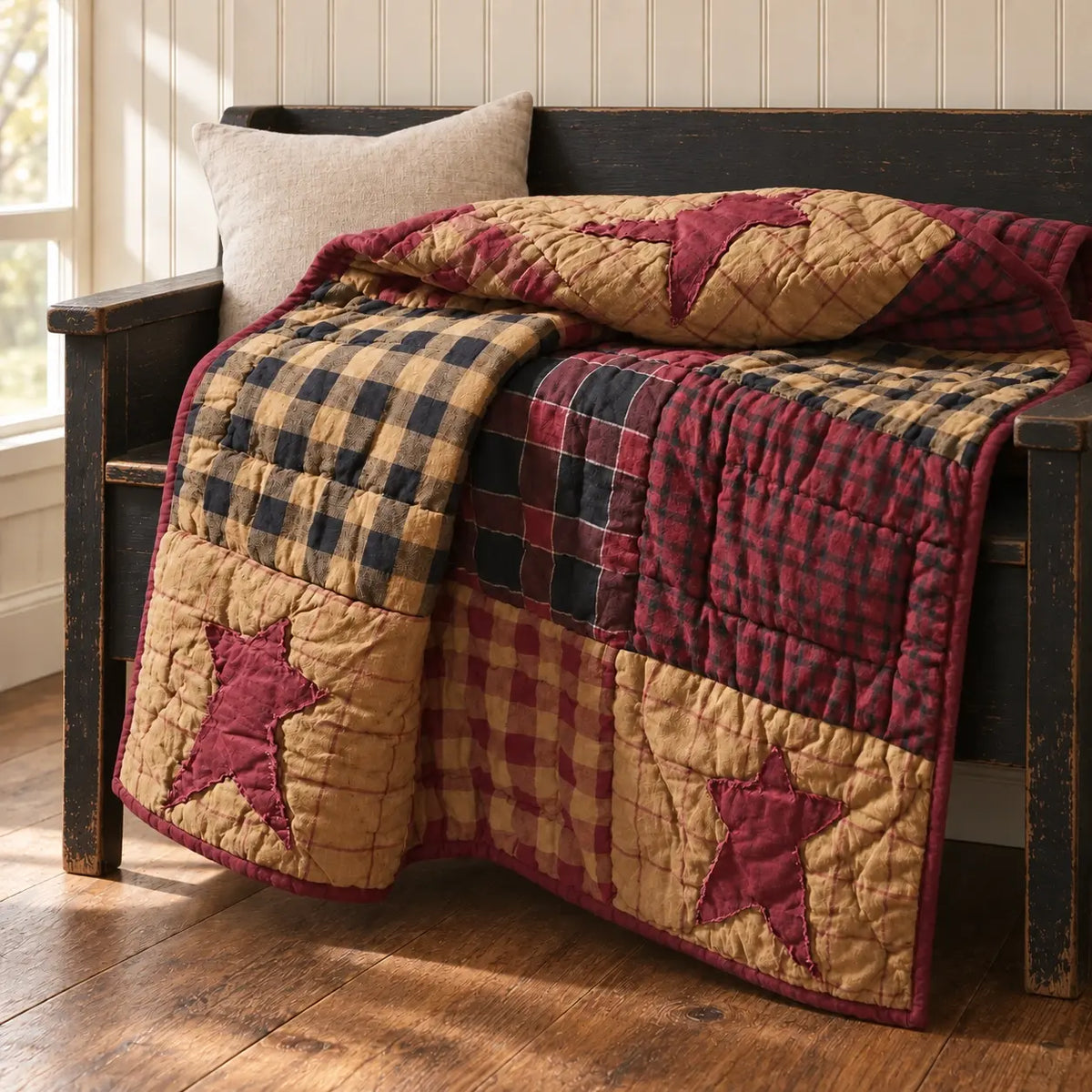 Connell Quilted Lap Throw – Burgundy Country Patchwork, 30x30