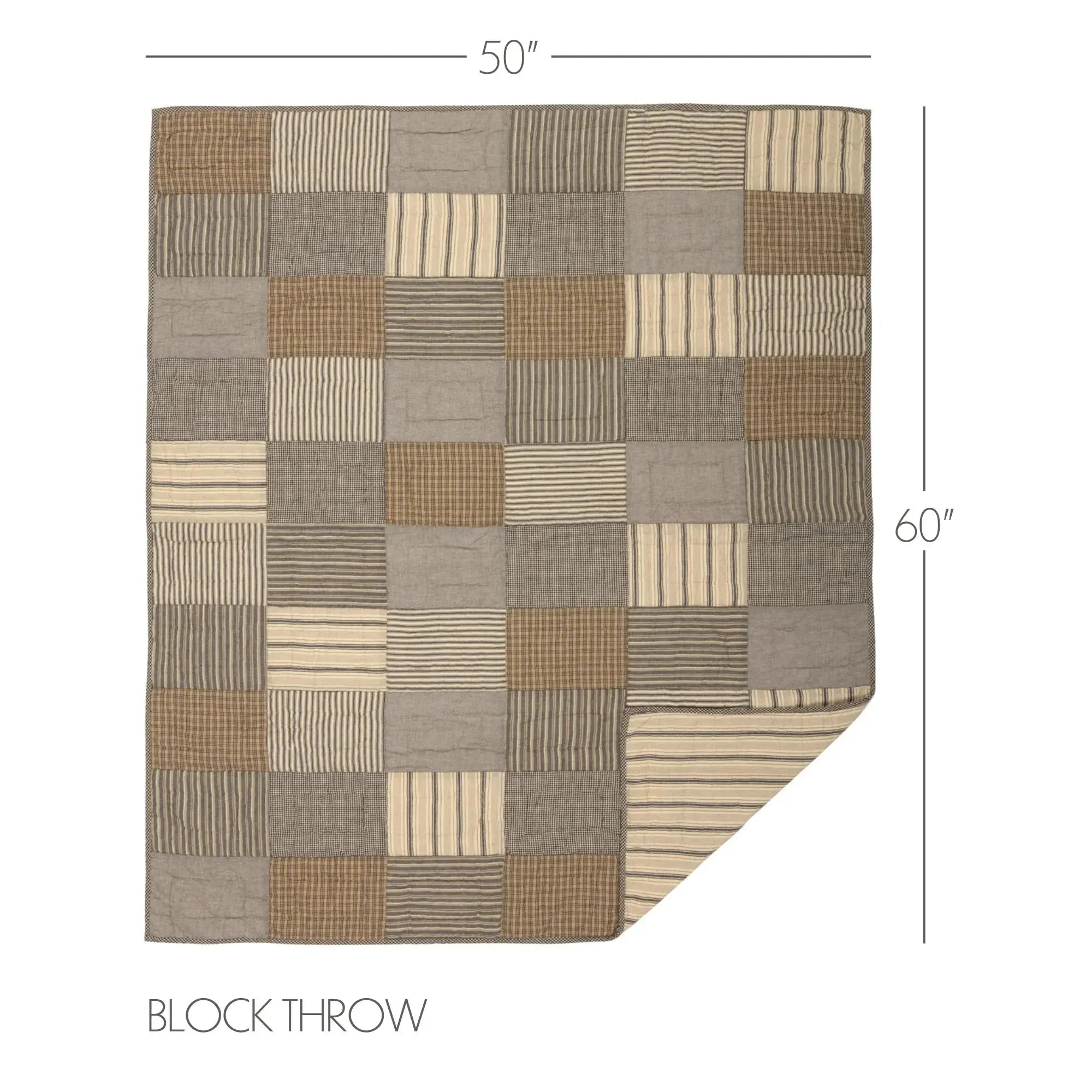 Cozy farmhouse block throw blanket with neutral patchwork squares, 50x60 inches, perfect for cottage style decor