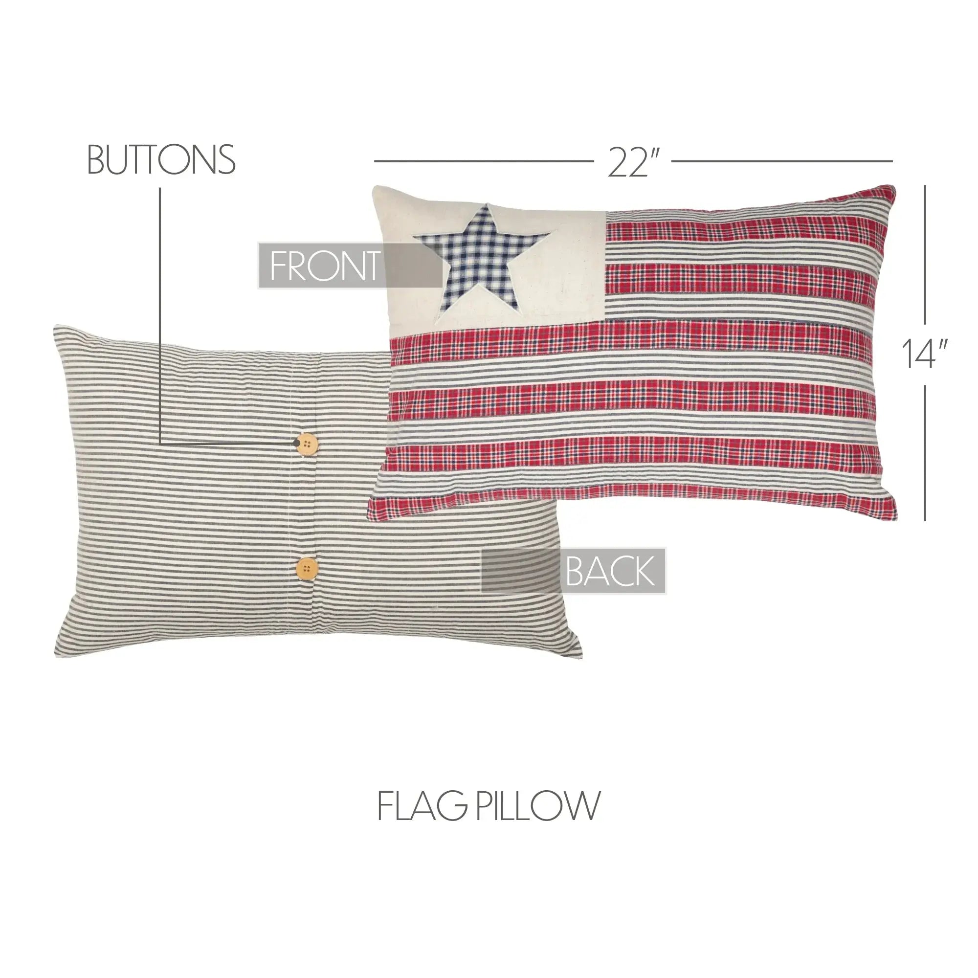 American flag pillow with star and stripes, farmhouse decor, 22x14 inches, button closure back