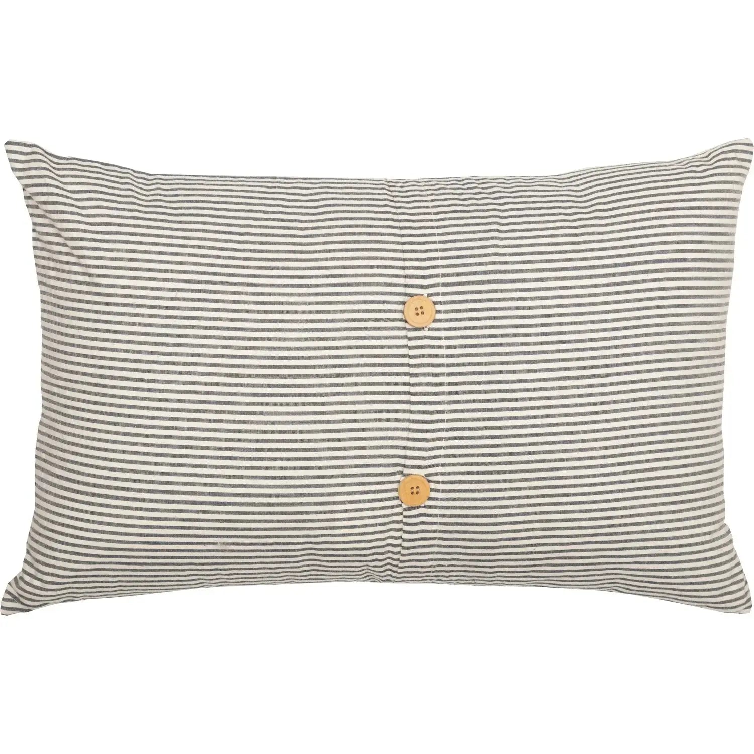 Striped farmhouse pillow with wooden buttons, cozy cottage decor accent