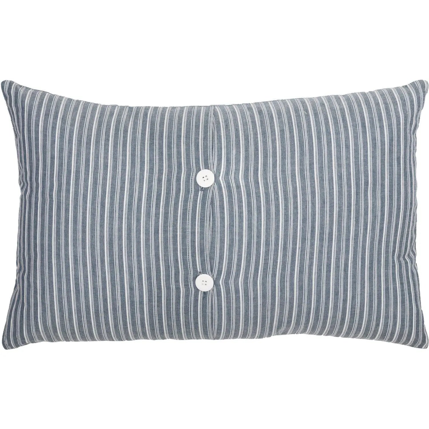 Blue and white striped farmhouse pillow with decorative buttons, cozy cottage home decor accent