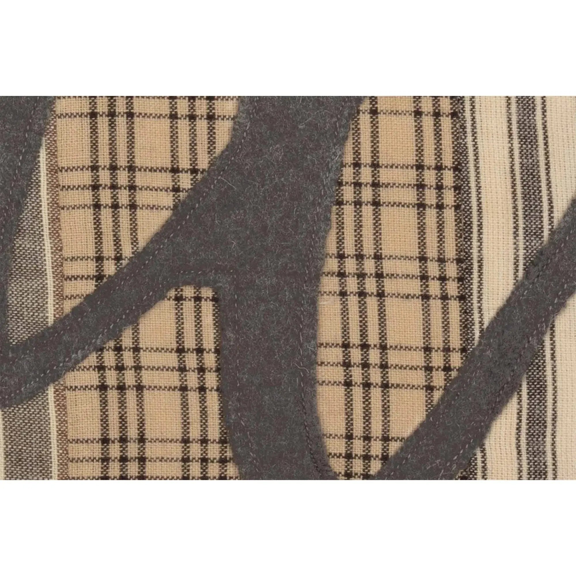 Cozy farmhouse plaid fabric with gray accents, perfect for rustic home decor and cottage style interiors.