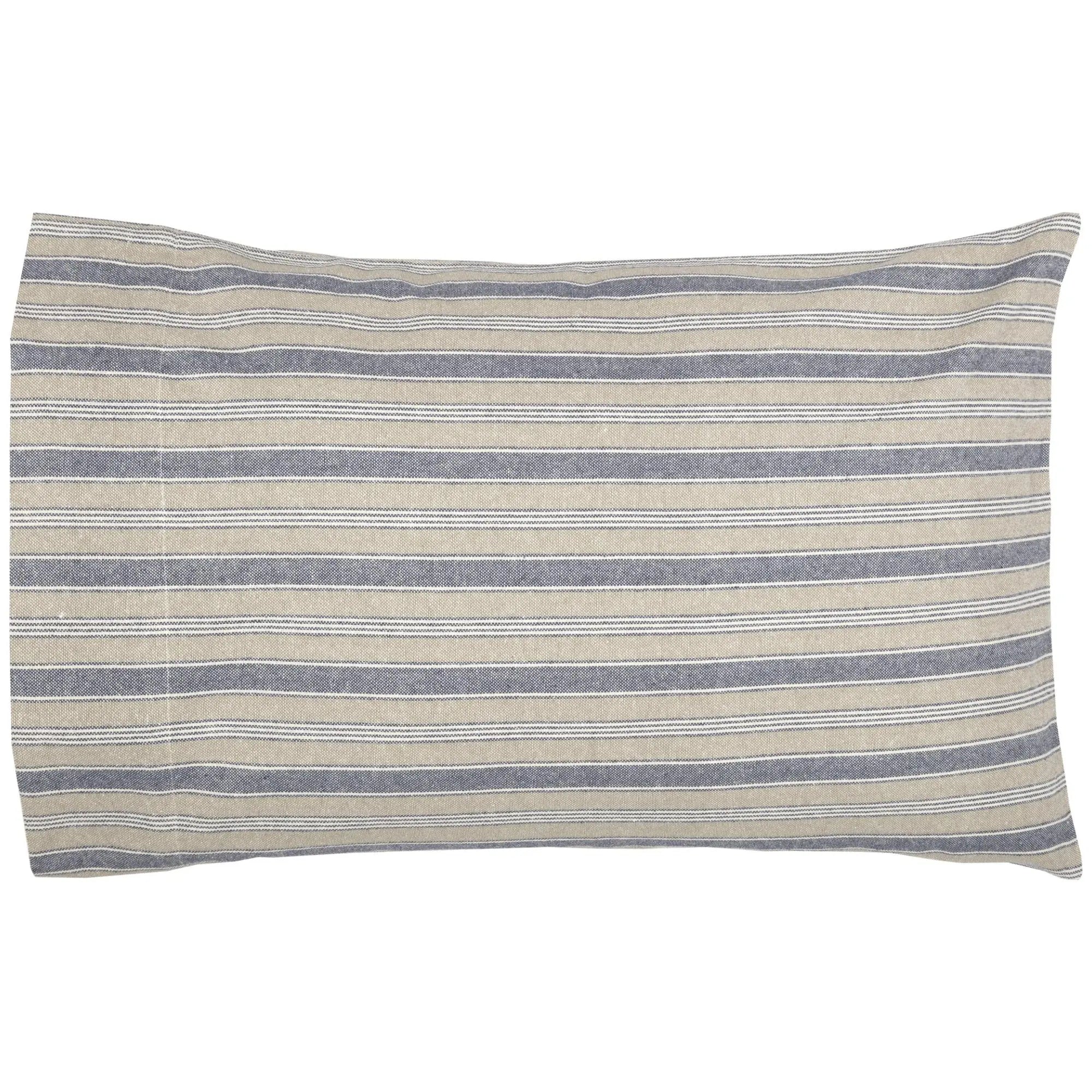 Blue and beige striped farmhouse pillow for cozy cottage-style home decor
