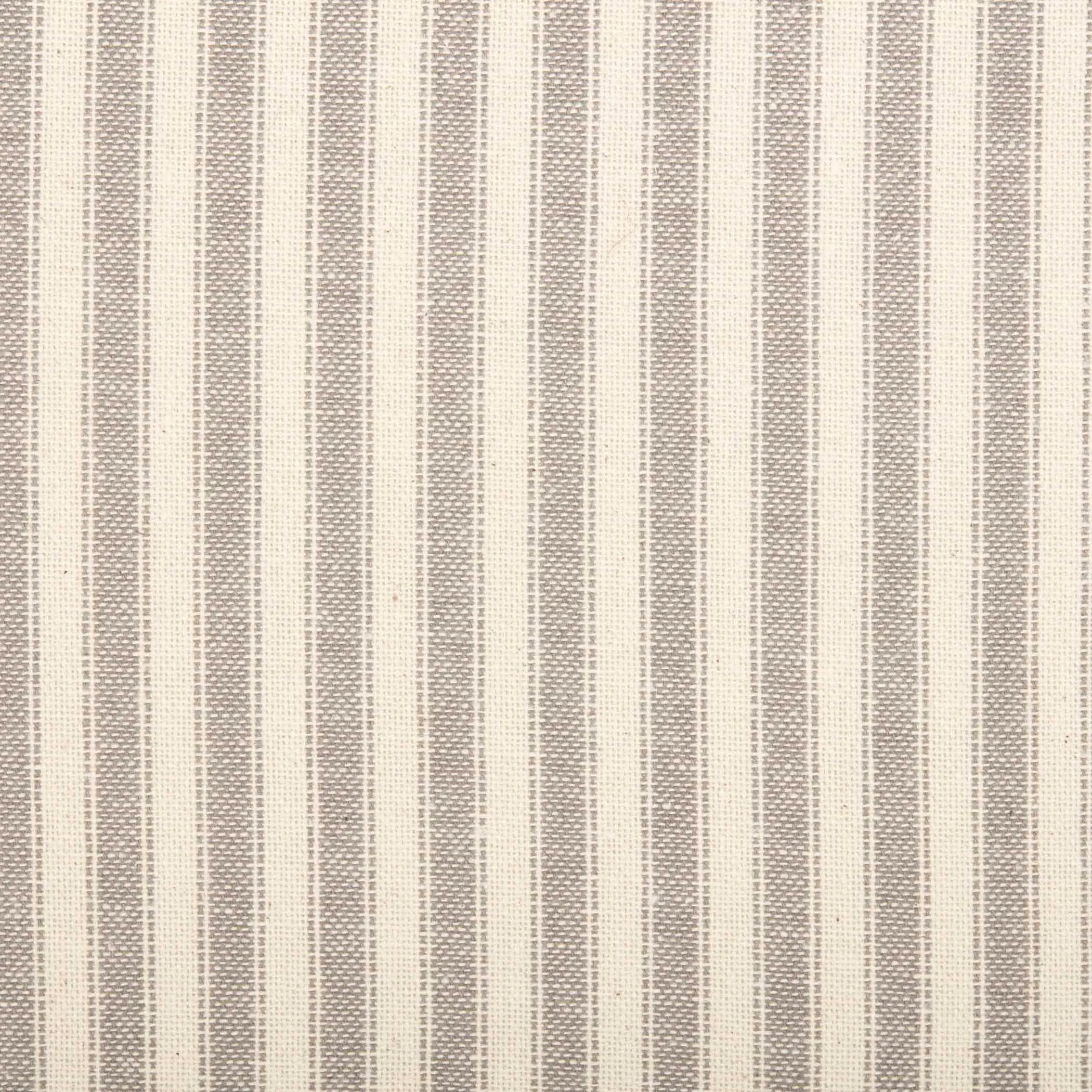 Neutral striped fabric with gray vertical lines, ideal for farmhouse and cottage style home decor