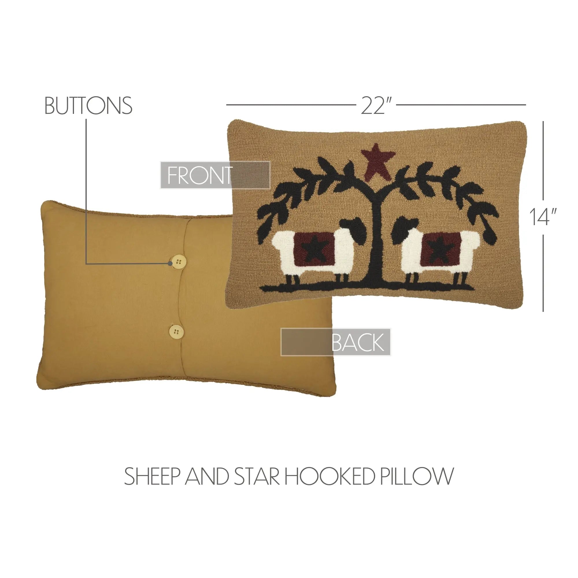 Heritage Farms Sheep & Star Hooked Throw Pillow – 14" x 22"