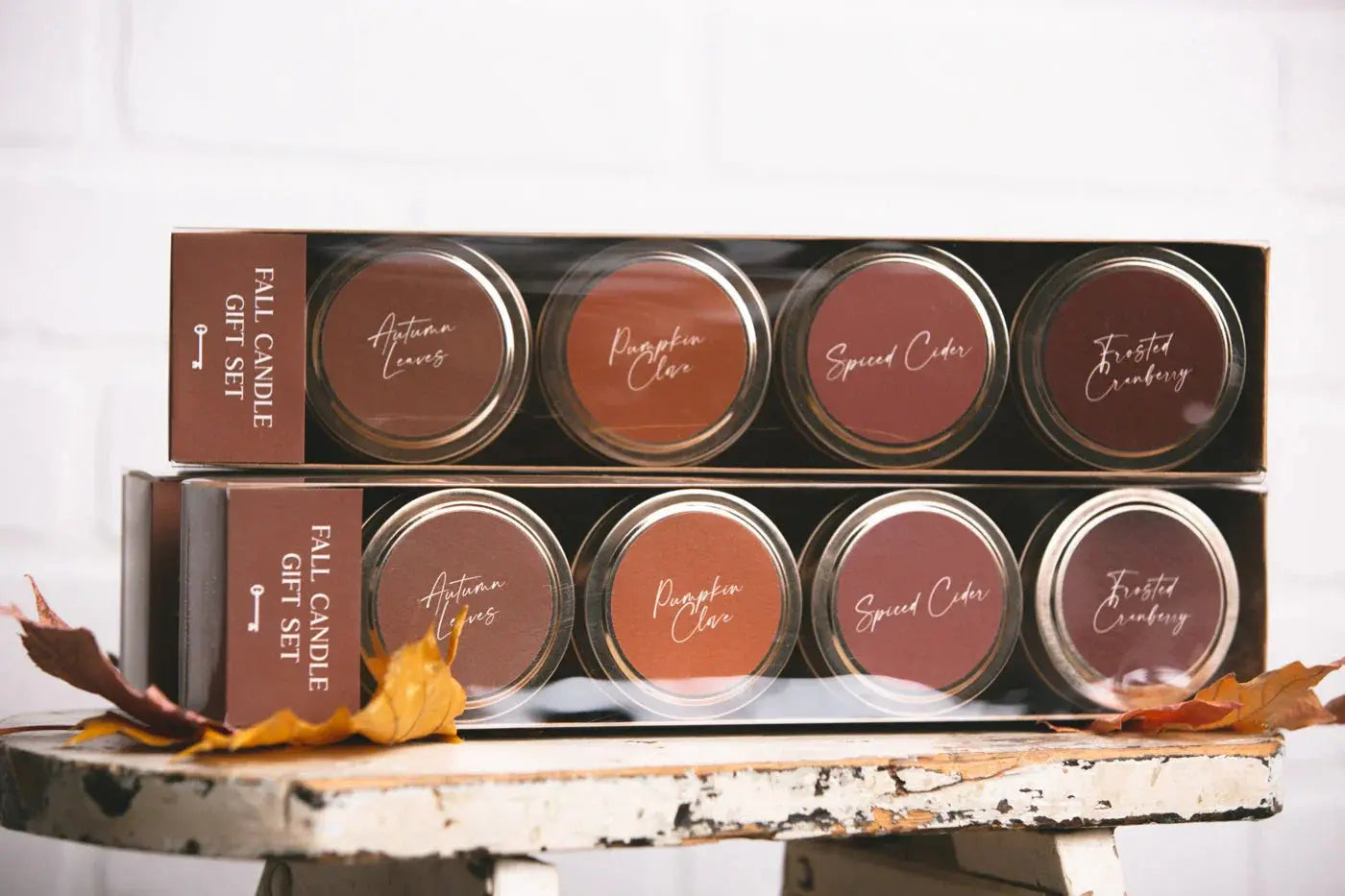 Fall candle gift set with autumn scents like Pumpkin Clove and Spiced Cider, perfect for cozy home decor