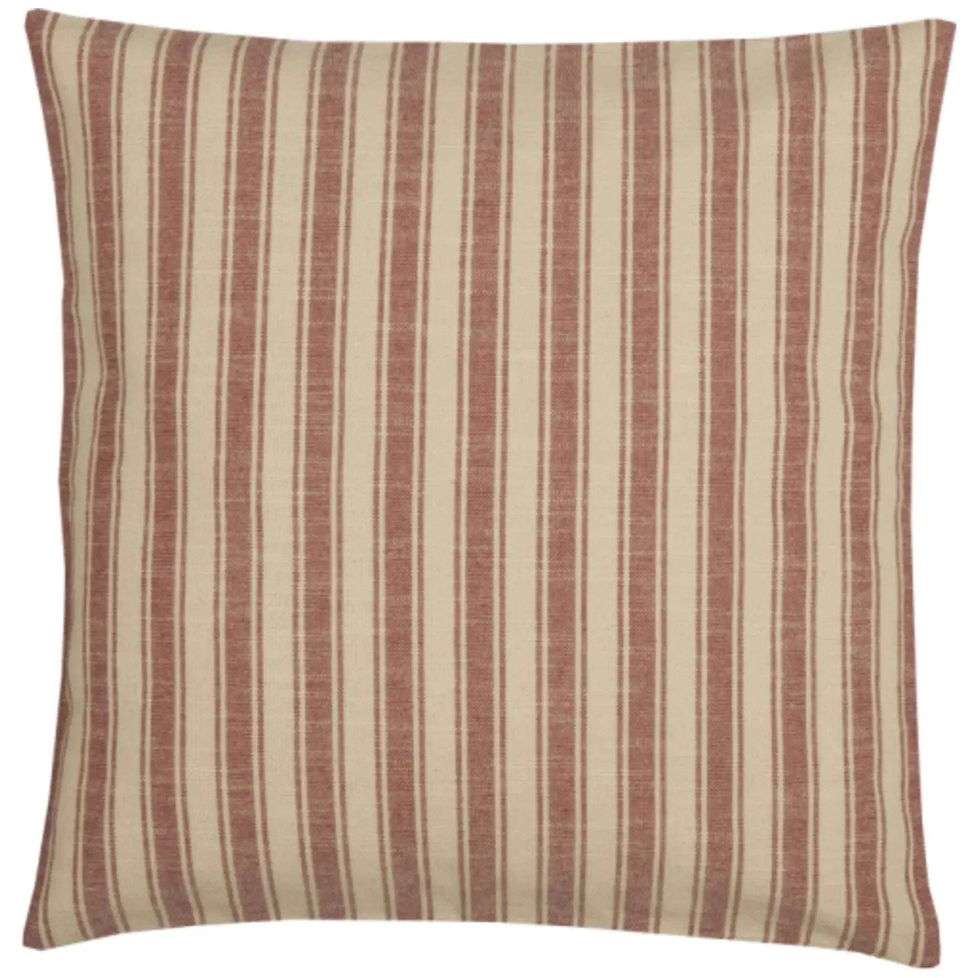 Rustic striped throw pillow in farmhouse style, cream and terracotta tones for cozy cottage decor