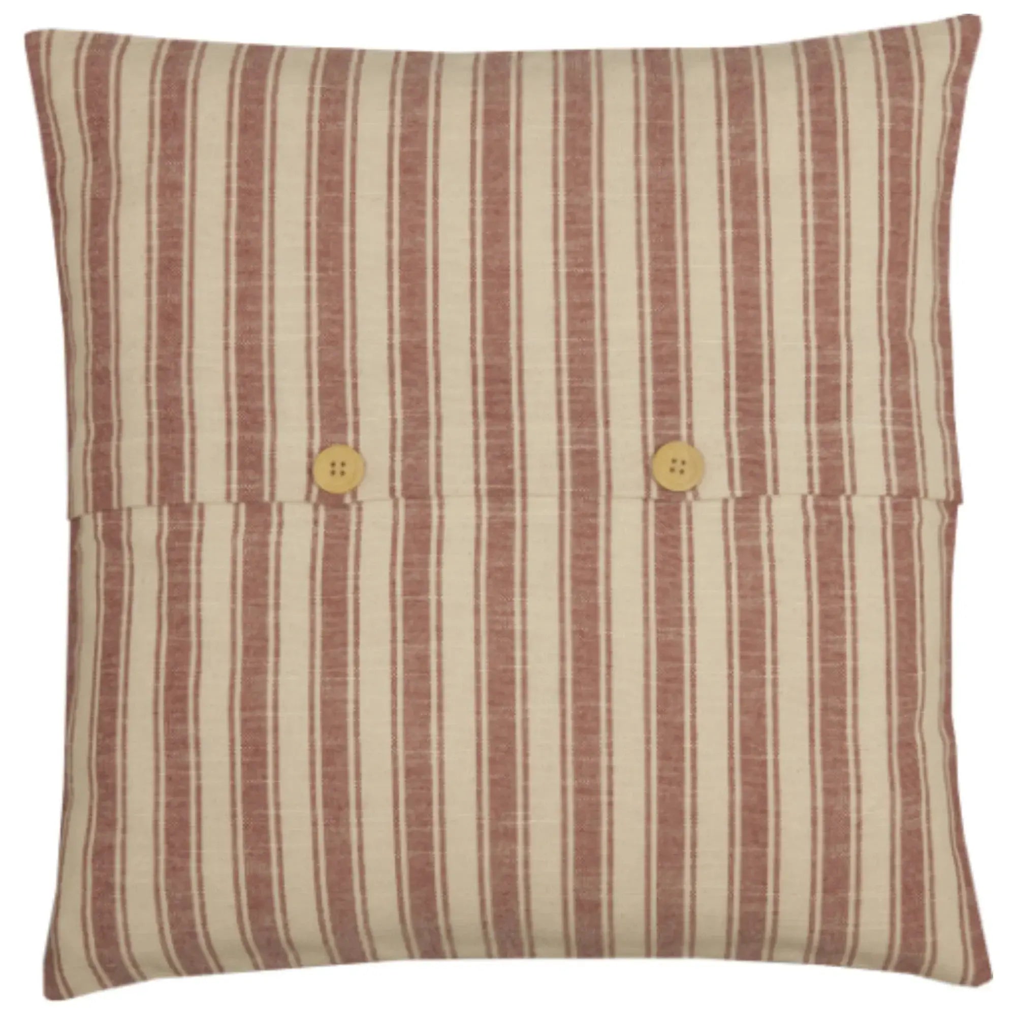 Rustic striped throw pillow with wooden buttons, farmhouse decor accent for cozy living spaces