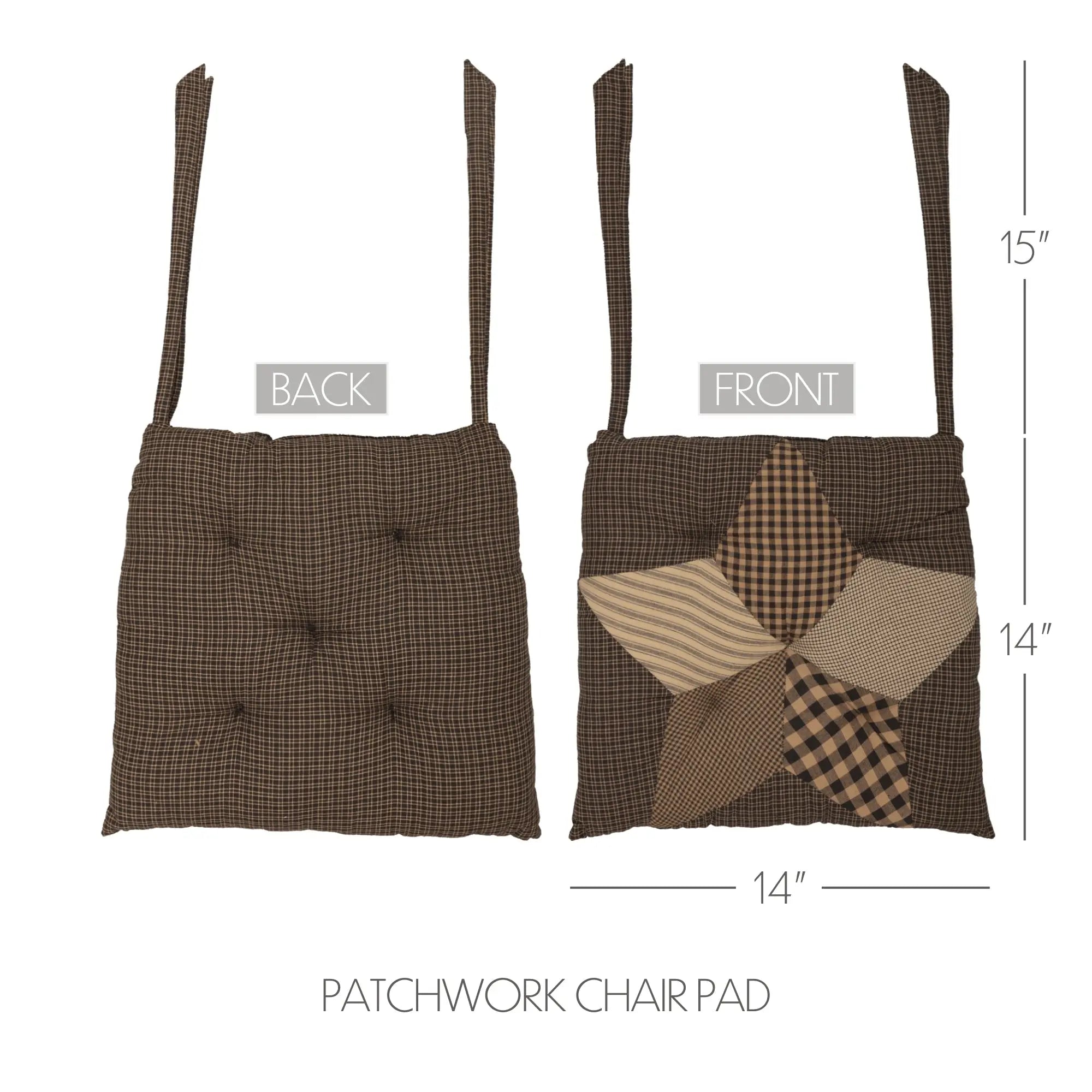 Farmhouse Star Patchwork Chair Pad – Thick Cotton Cushion 14x14