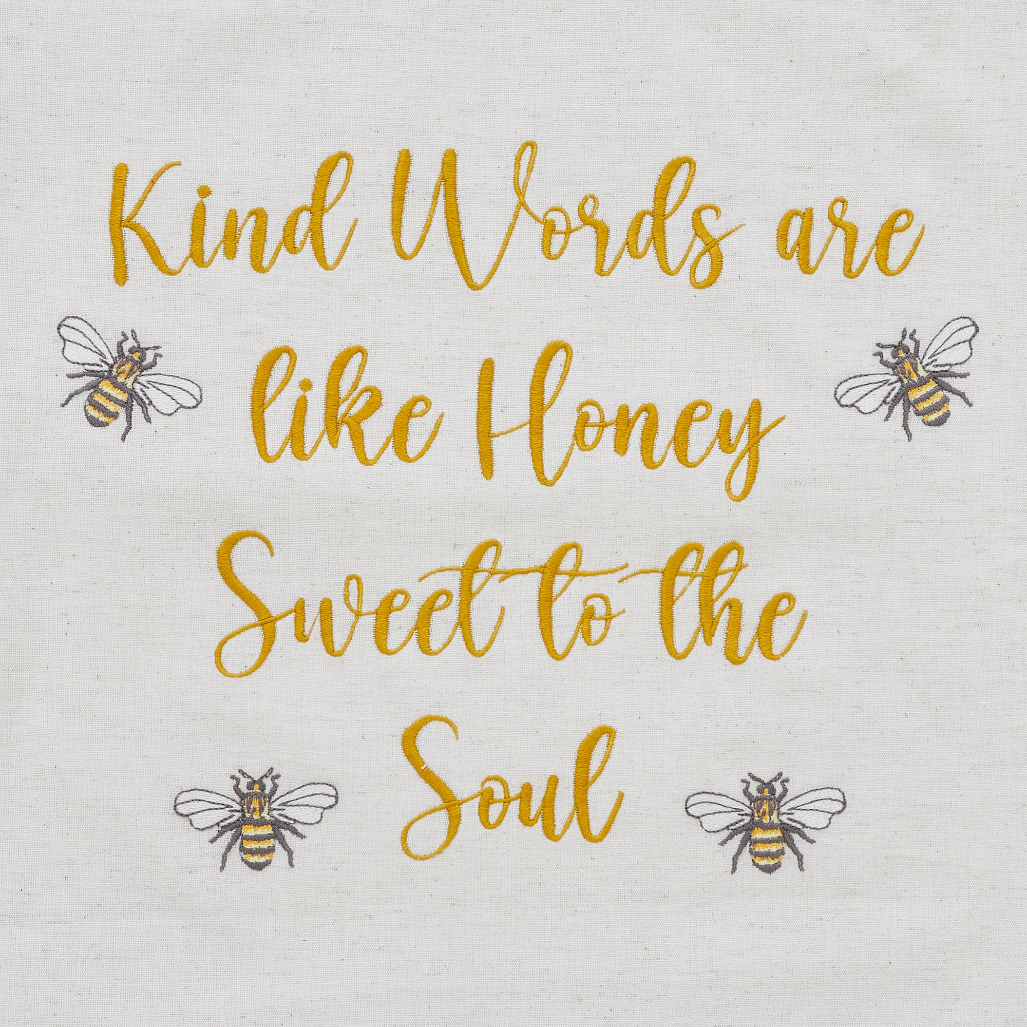Text 'Kind Words are like Honey Sweet to the Soul' with bee illustrations on a light background