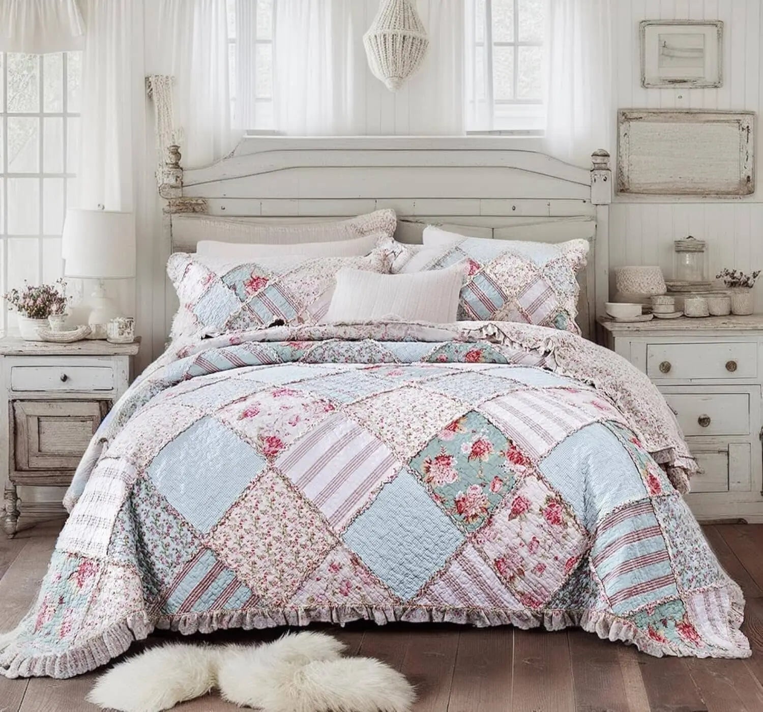 DaDa Bedding Hint of Mint Pastel Cotton Patchwork Quilt Set DaDalogy Bedding Collection DaDa Bedding Hint of Mint Pastel Cotton Patchwork Quilt Set DaDalogy Bedding Collection
