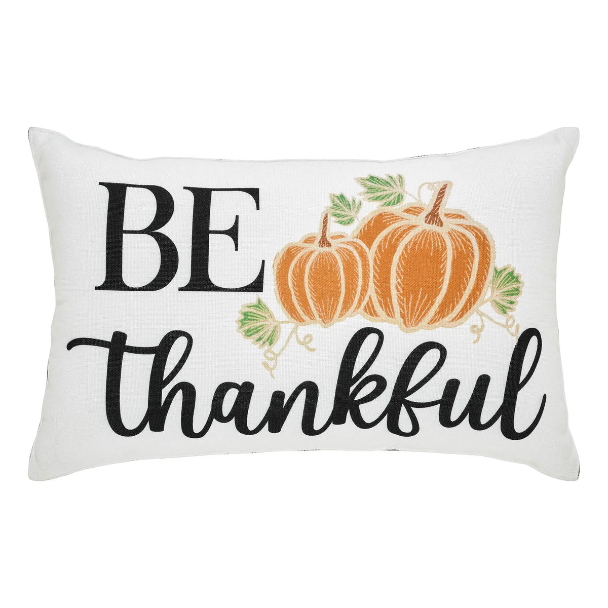 Annie Black Check Be Thankful Pumpkin Throw Pillow – 14x22