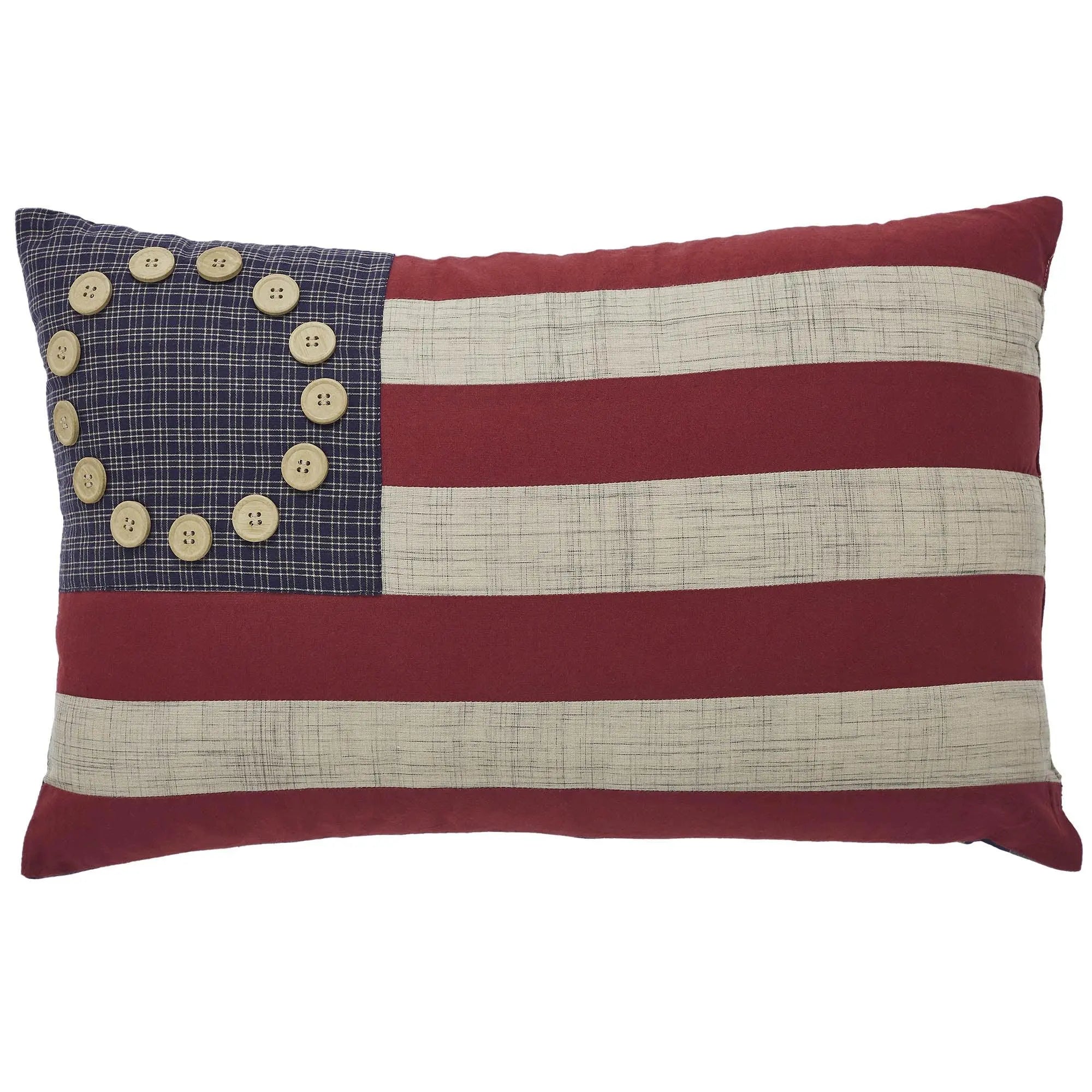 American flag pillow with button stars, farmhouse decor for cozy living spaces