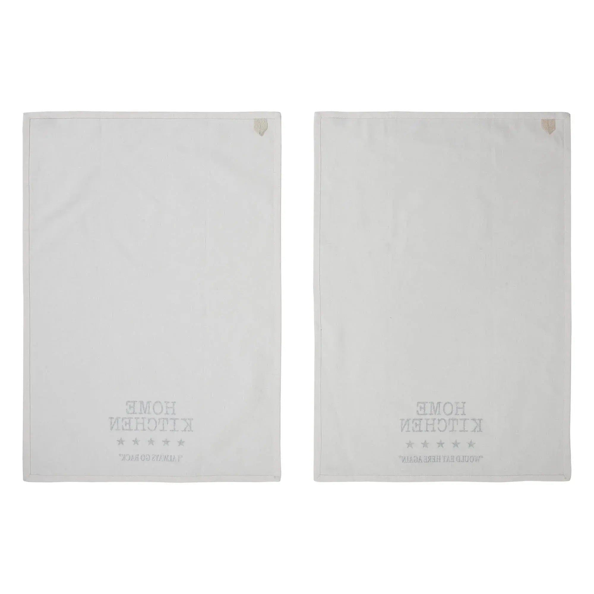 Two white towels with 'Home Kitchen' text on a white background