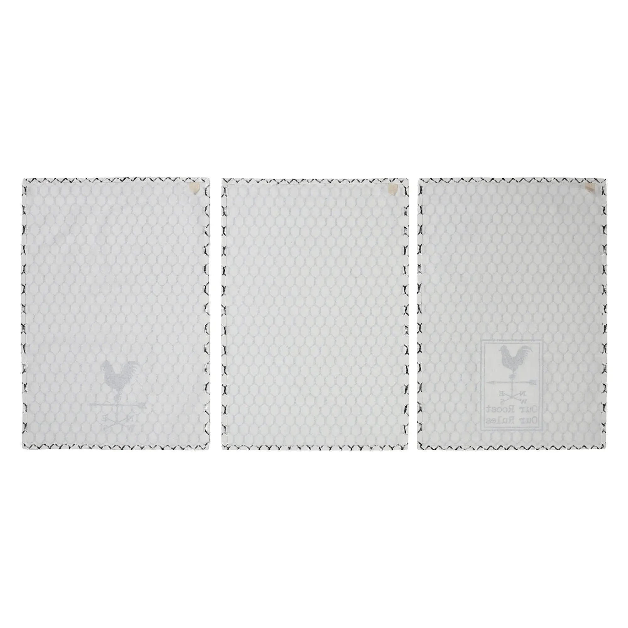 Three gray fabric swatches with a subtle pattern on a white background