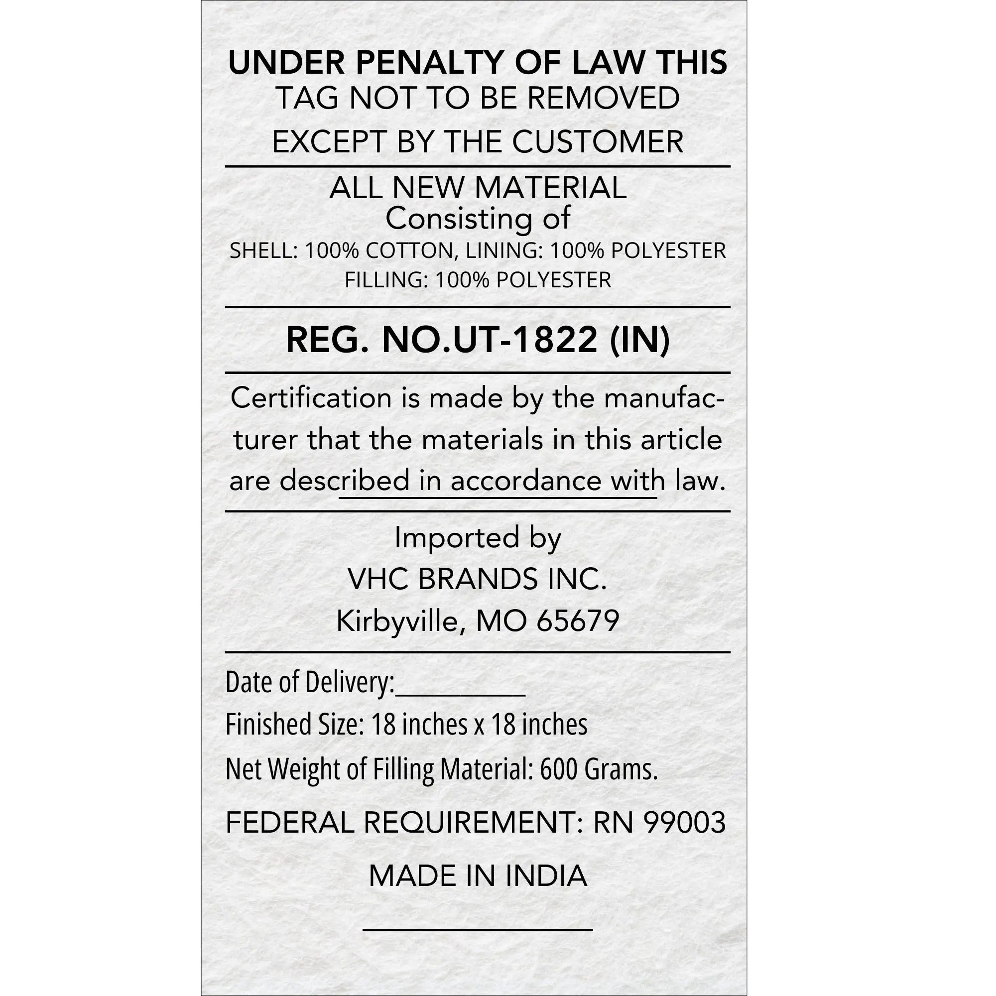 Text label on a white background with black text detailing product information.