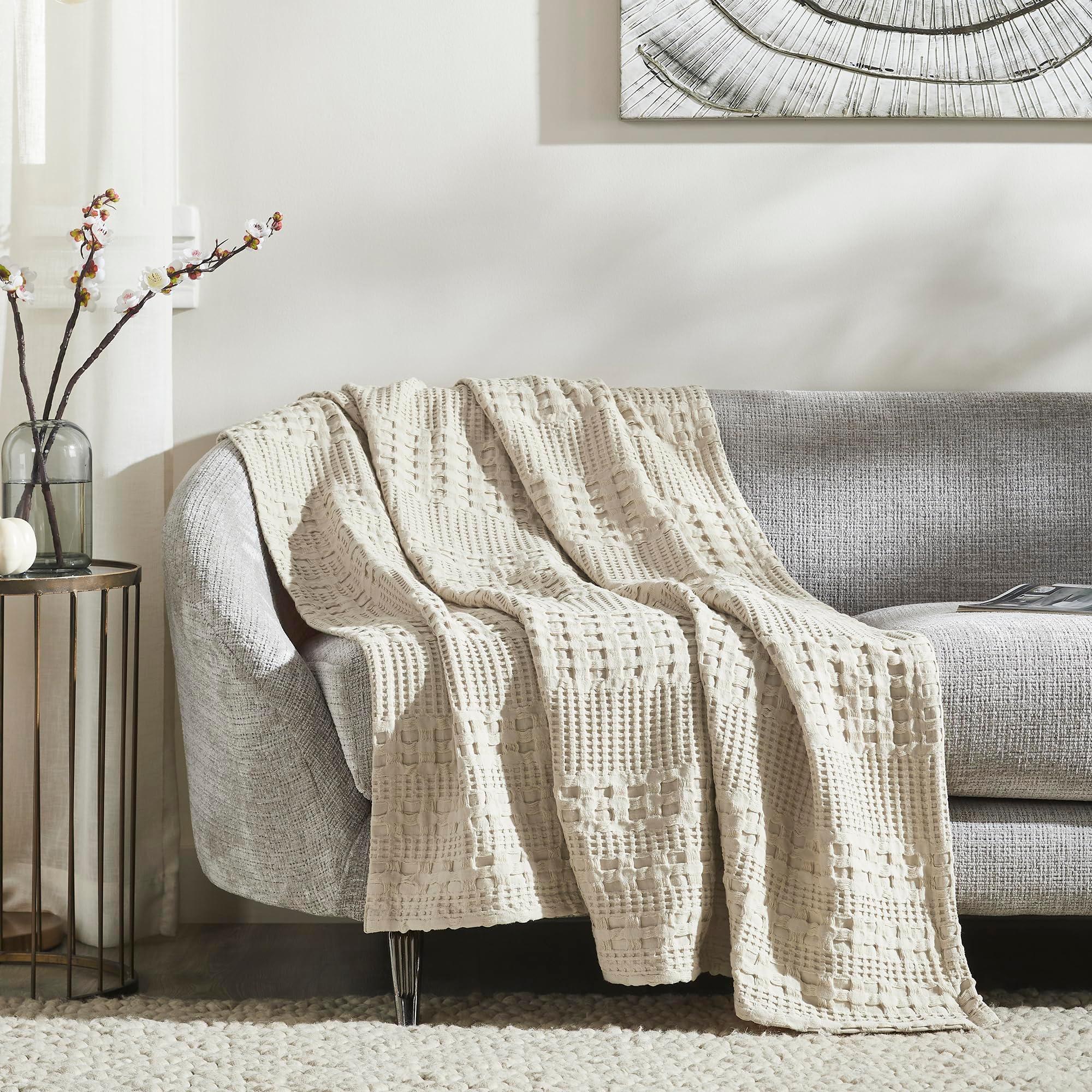 VHC Brands Waffle Weave Natural Throw – 50x60
