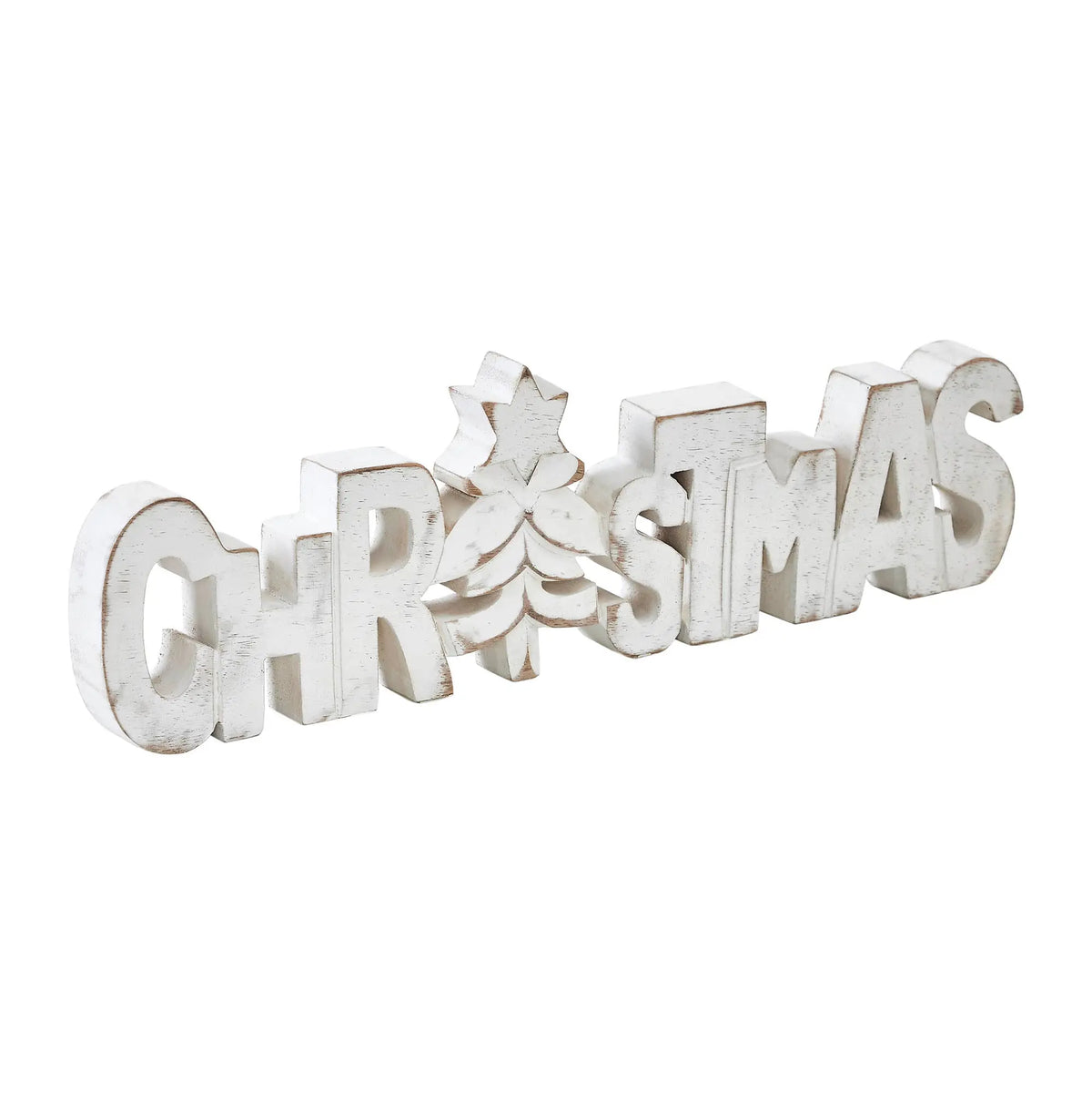 CHRISTMAS Carved Wooden Sign with Tree Motif – 15" x 4.25"