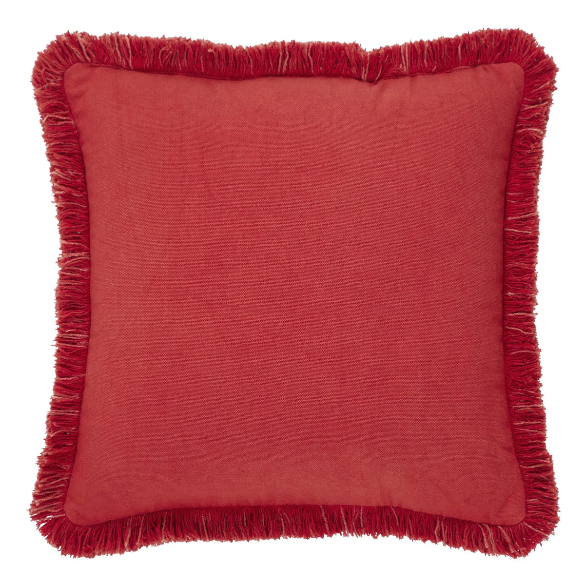 Red cushion with frayed edges on a white background