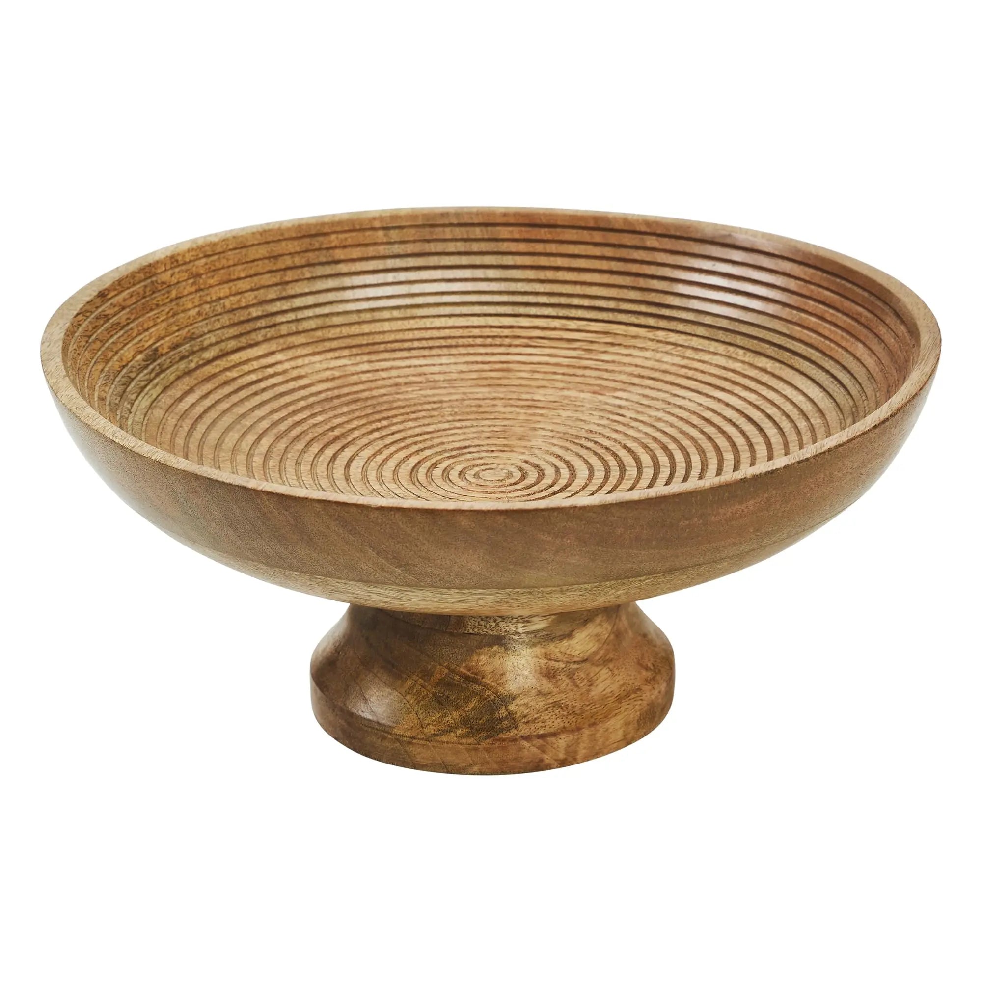 Wooden bowl with a textured surface on a white background